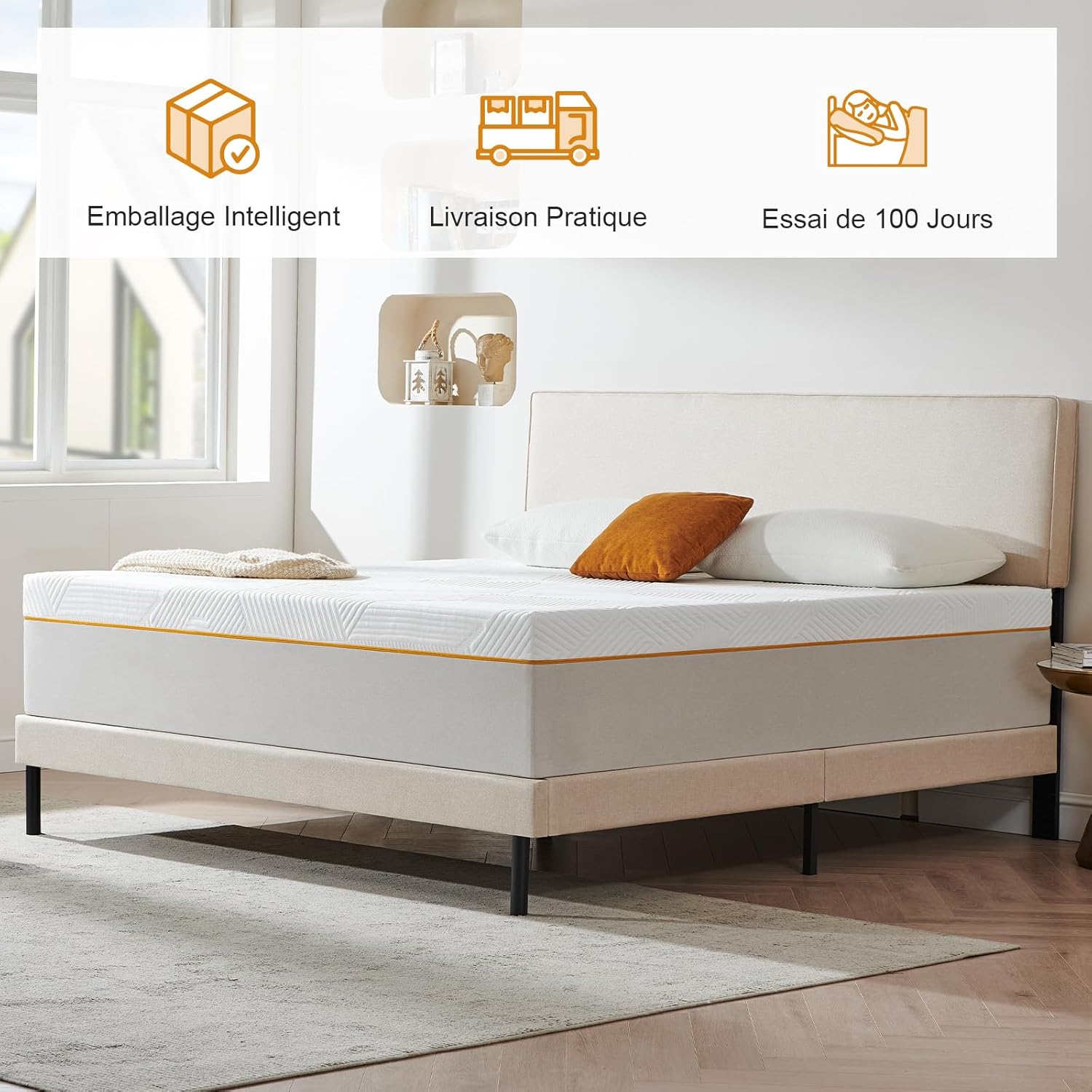 Matelas - mousse mémoire 90x190x16cm, 7 zones, ferme, réversible