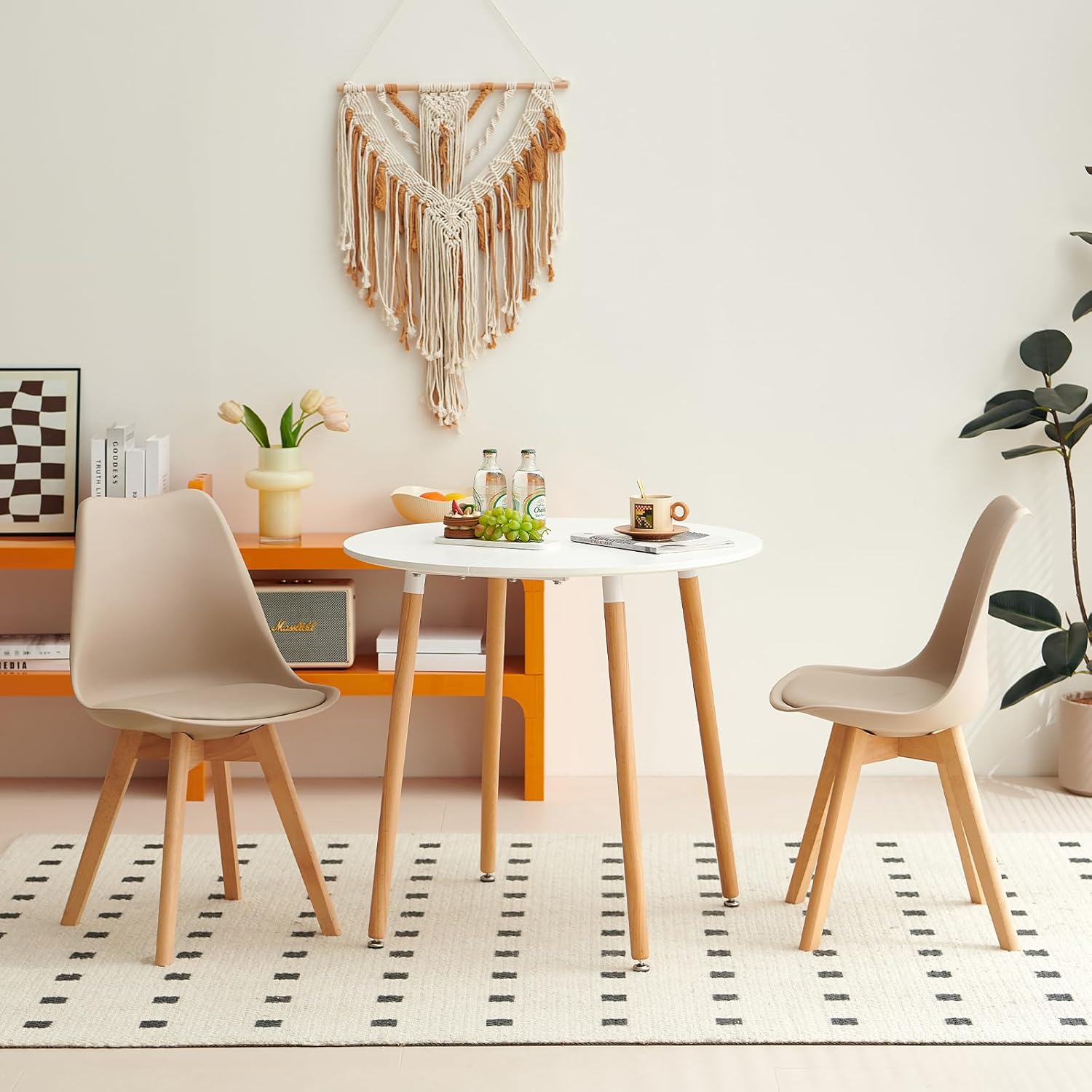 EGGREE - chaises scandinaves - lot de 6 - pieds hêtre, rembourrées, kaki clair