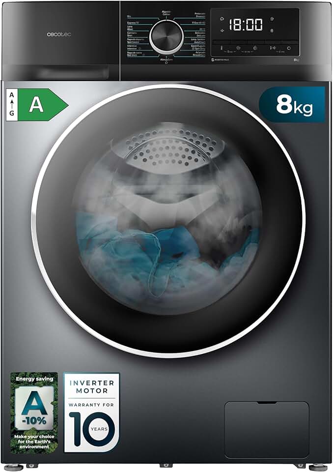 Cecotec - Bolero Dresscode 8500 - 8kg, 1400rpm, moteur Inverter, 16 programmes