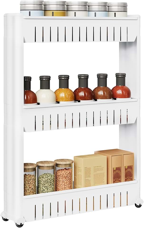 WOLTU - Étagère à roulettes 3 compartiments, compact, blanc