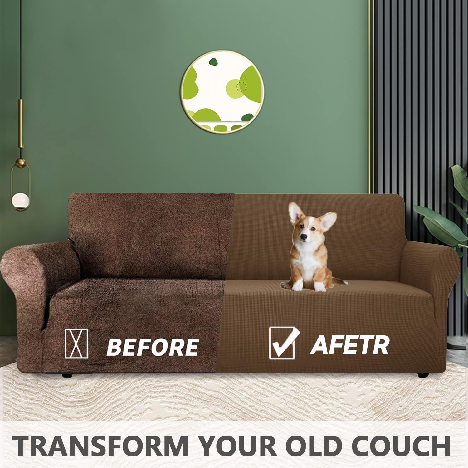 Housse de canapé 3 places - extensible, accoudoirs, antidérapante, lavable - marron