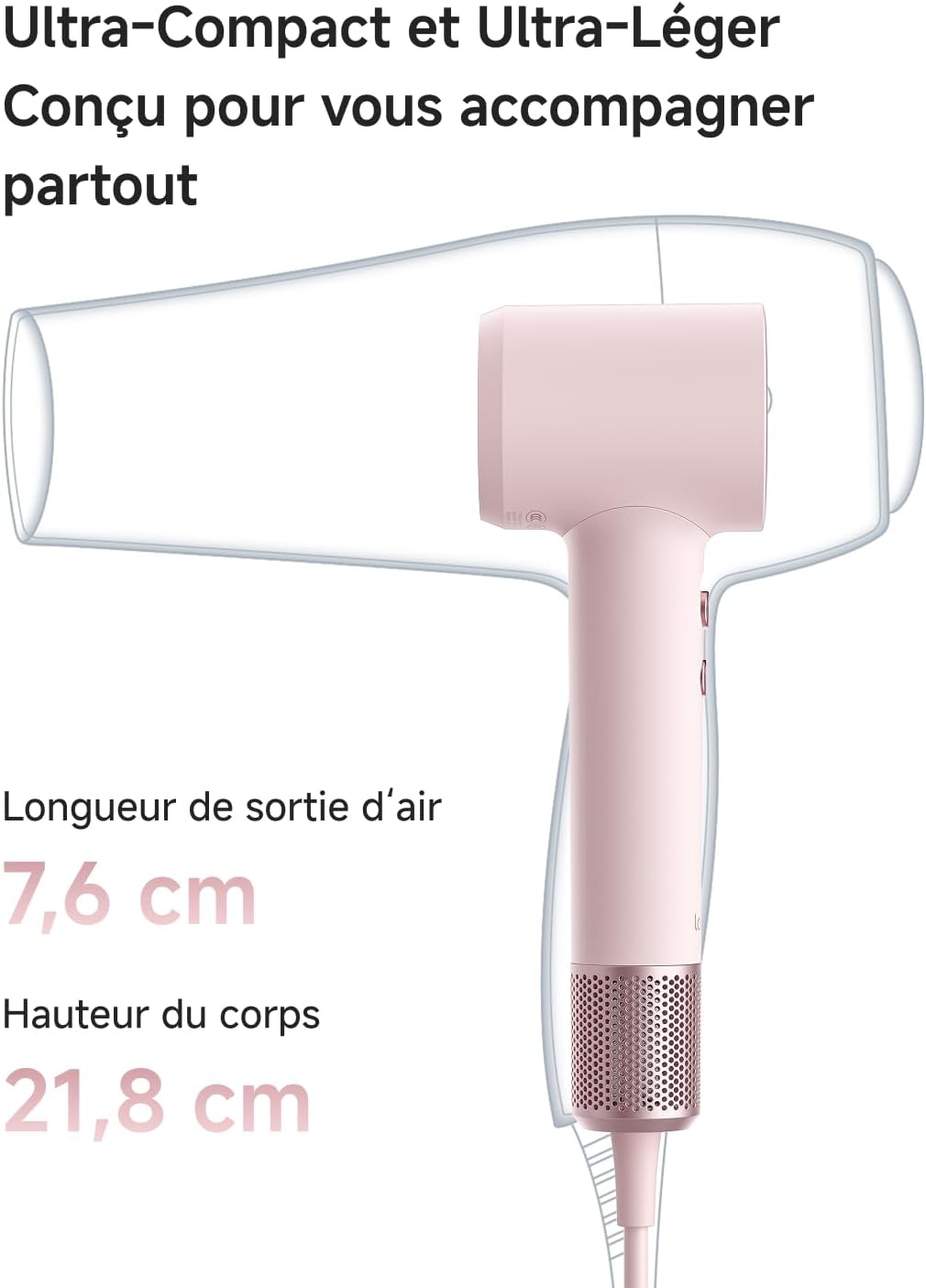 Laifen - Sèche-cheveux Mini - 299g - moteur brushless, ions, séchage rapide, 200M