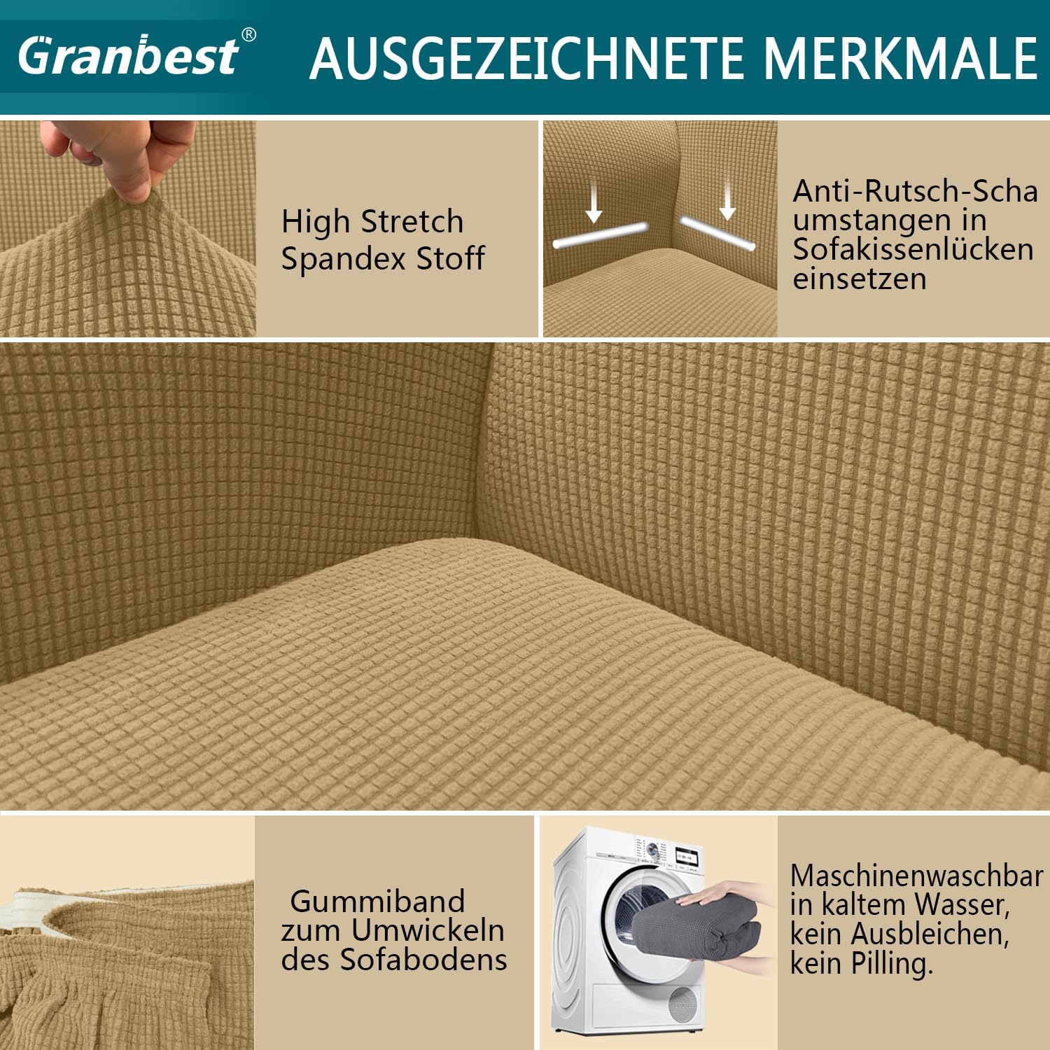 Granbest - housse canapé jacquard 3 places - extensible, protection animaux