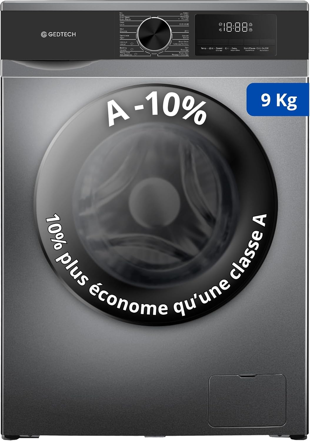 GEDTECH - Lave-linge frontal 9 kg - 1400 tr/min - 16 programmes - GLL91400DG