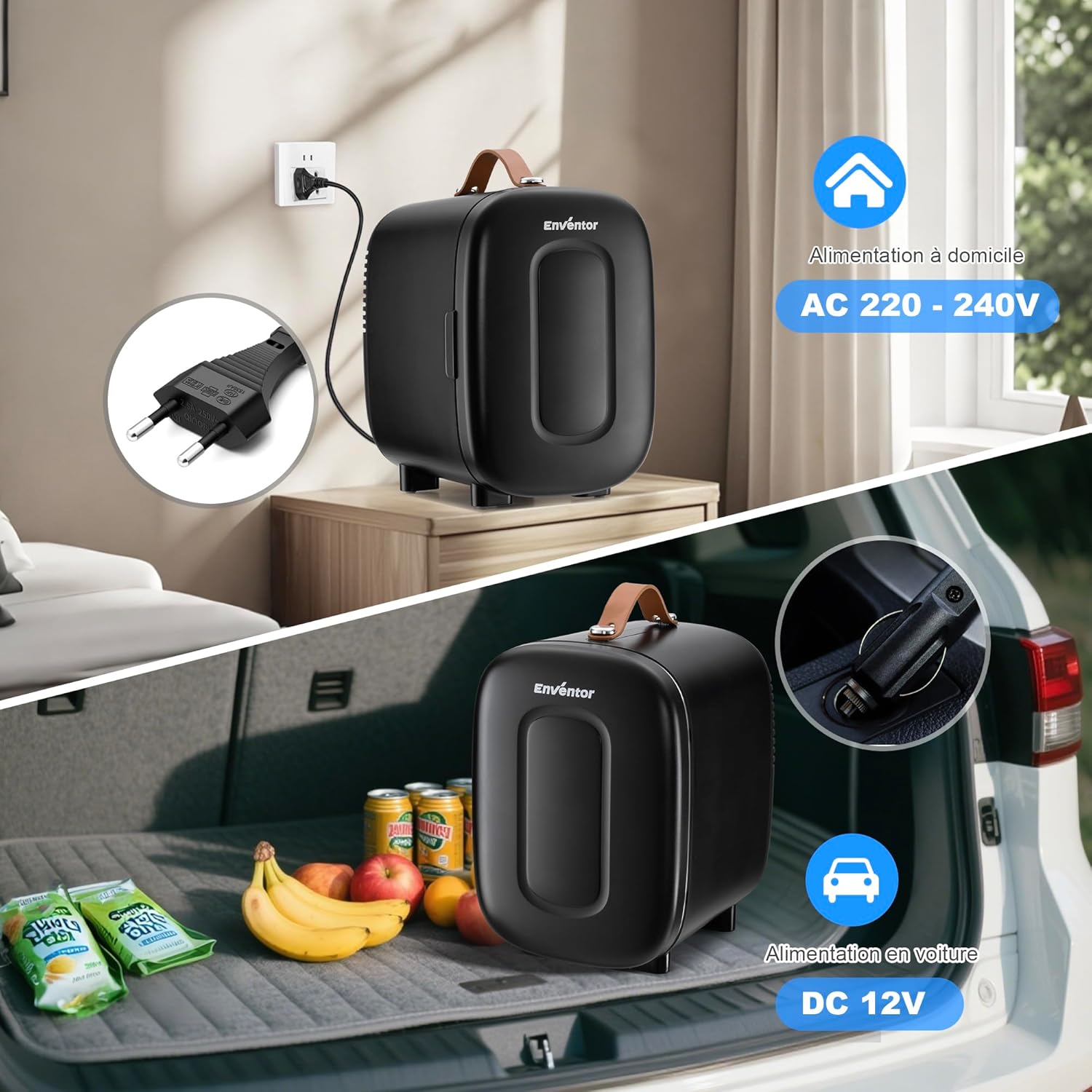 Enventor - Mini Frigo 4L/6 canettes - AC/12V - chaud et froid portable