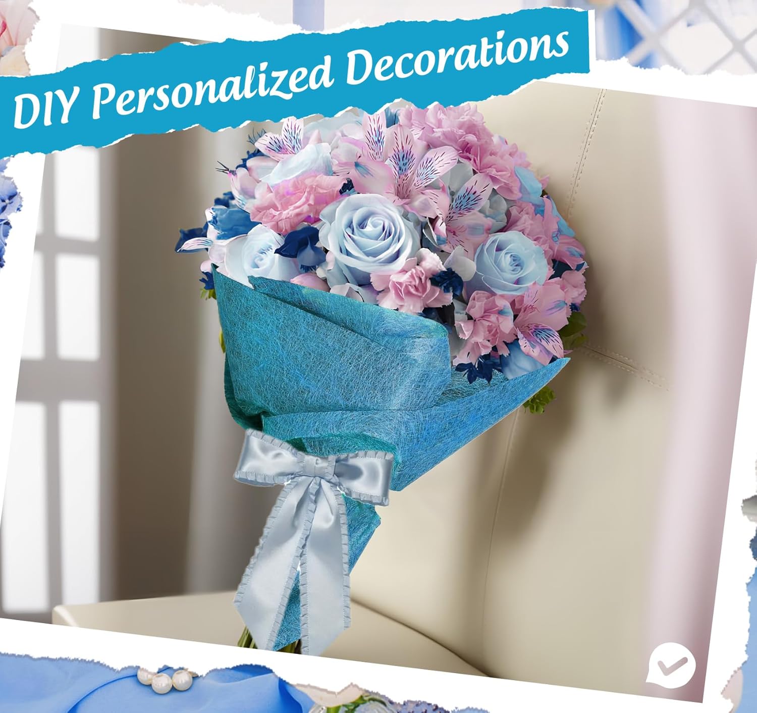 Chemin de table - bleu non tissé 30m x 23cm, 150 strass, décor élégant