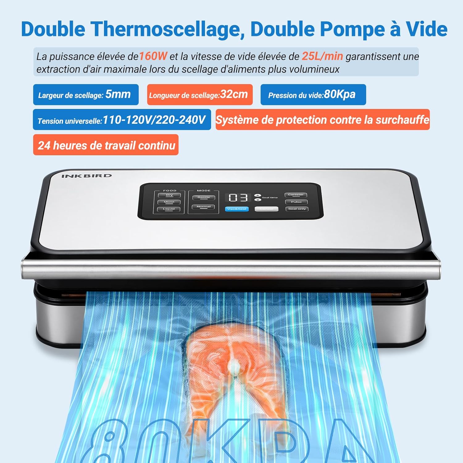 INKBIRD - Machine sous vide pro 20L/min, 160W, modes humides/sec