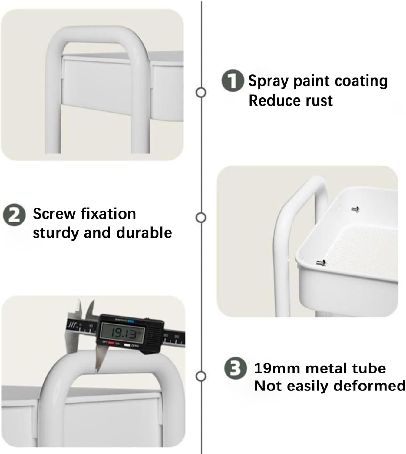 Chariot de rangement - 3 niveaux, métal, crochets, tasses inclus, cuisine/bureau - 60x40x30cm