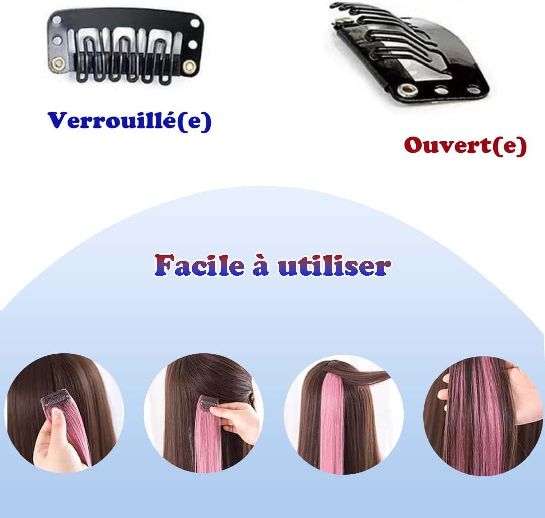Extensions de cheveux - mèches colorées, 30cm, 12pcs, clips robustes