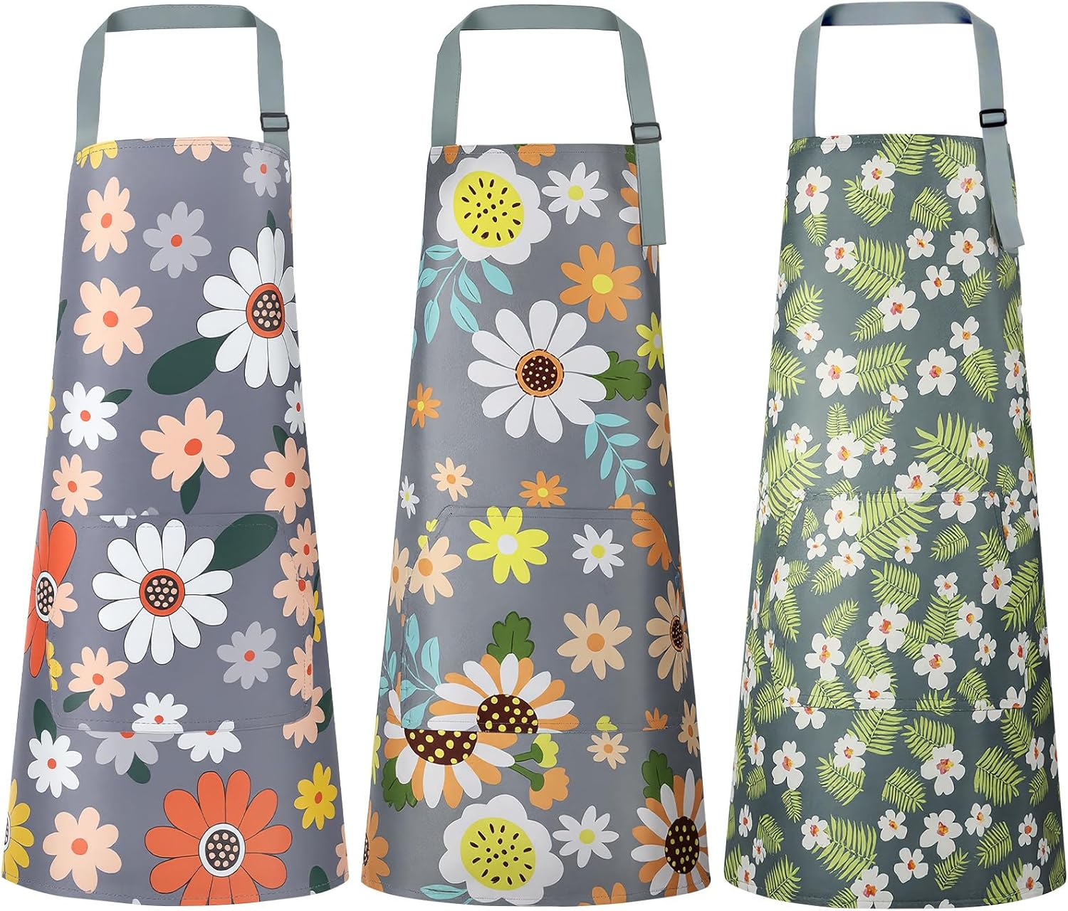 Vicloon - tabliers floraux, réglables, imperméables, 3 pièces, poches