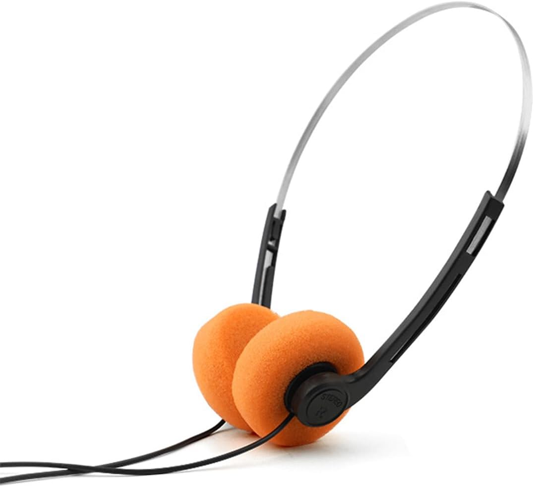 Casque supra-auriculaire rétro - léger, stéréo Hi-Fi, orange, compatible téléphones/Walkman