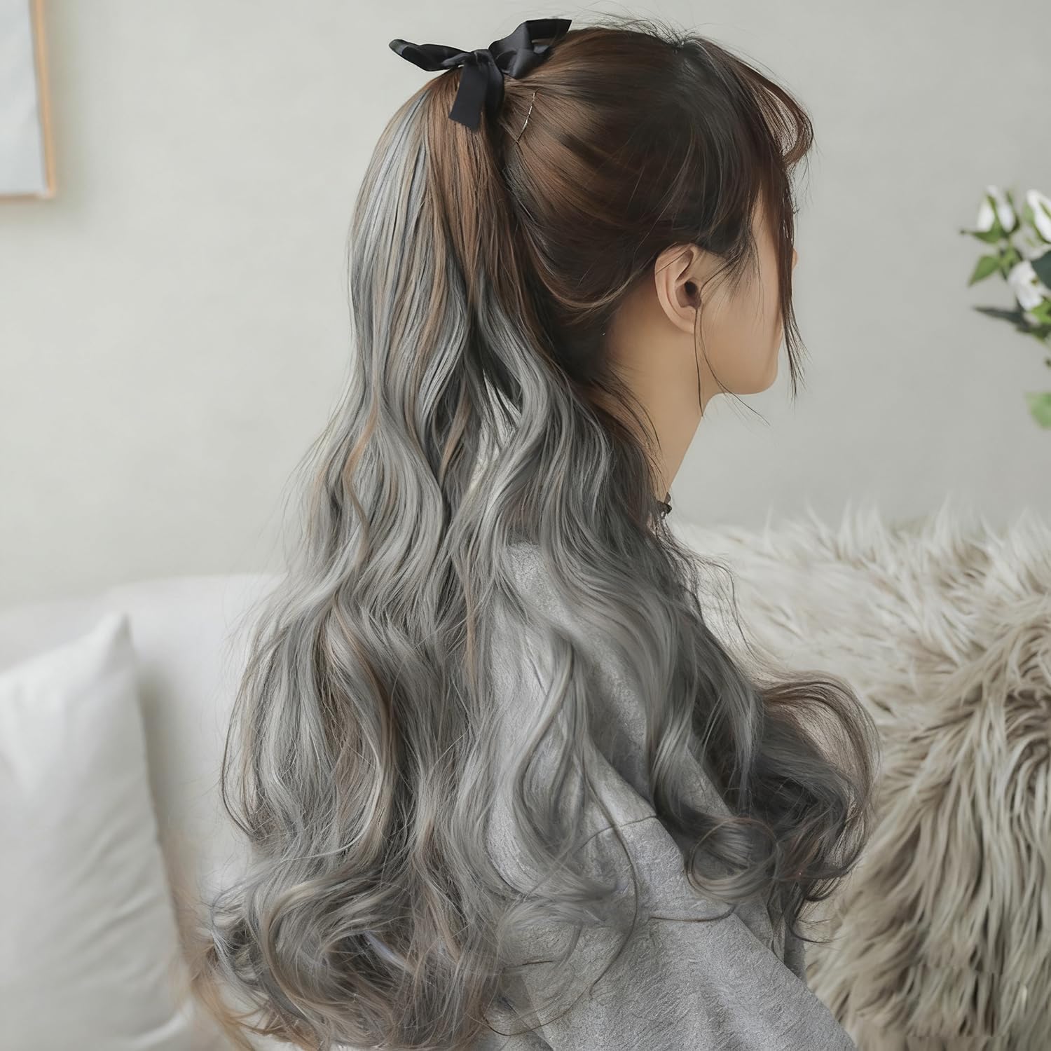 Extensions à clip cheveux - 22 pouces - 10 pièces, coloris gris, lisses