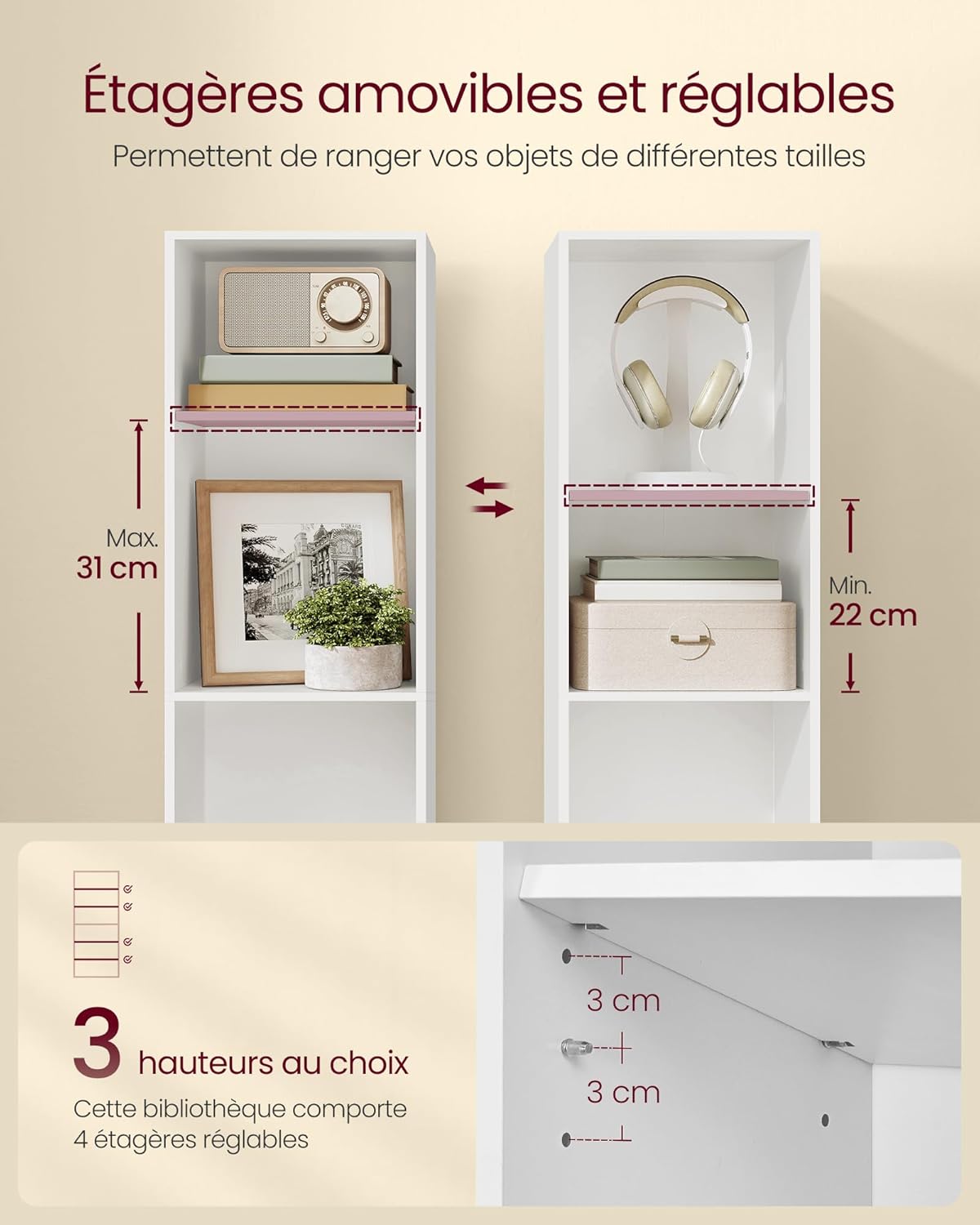 VASAGLE - bibliothèque 6 niveaux, 24x30,2x160,7 cm, blanc, LBC411W01