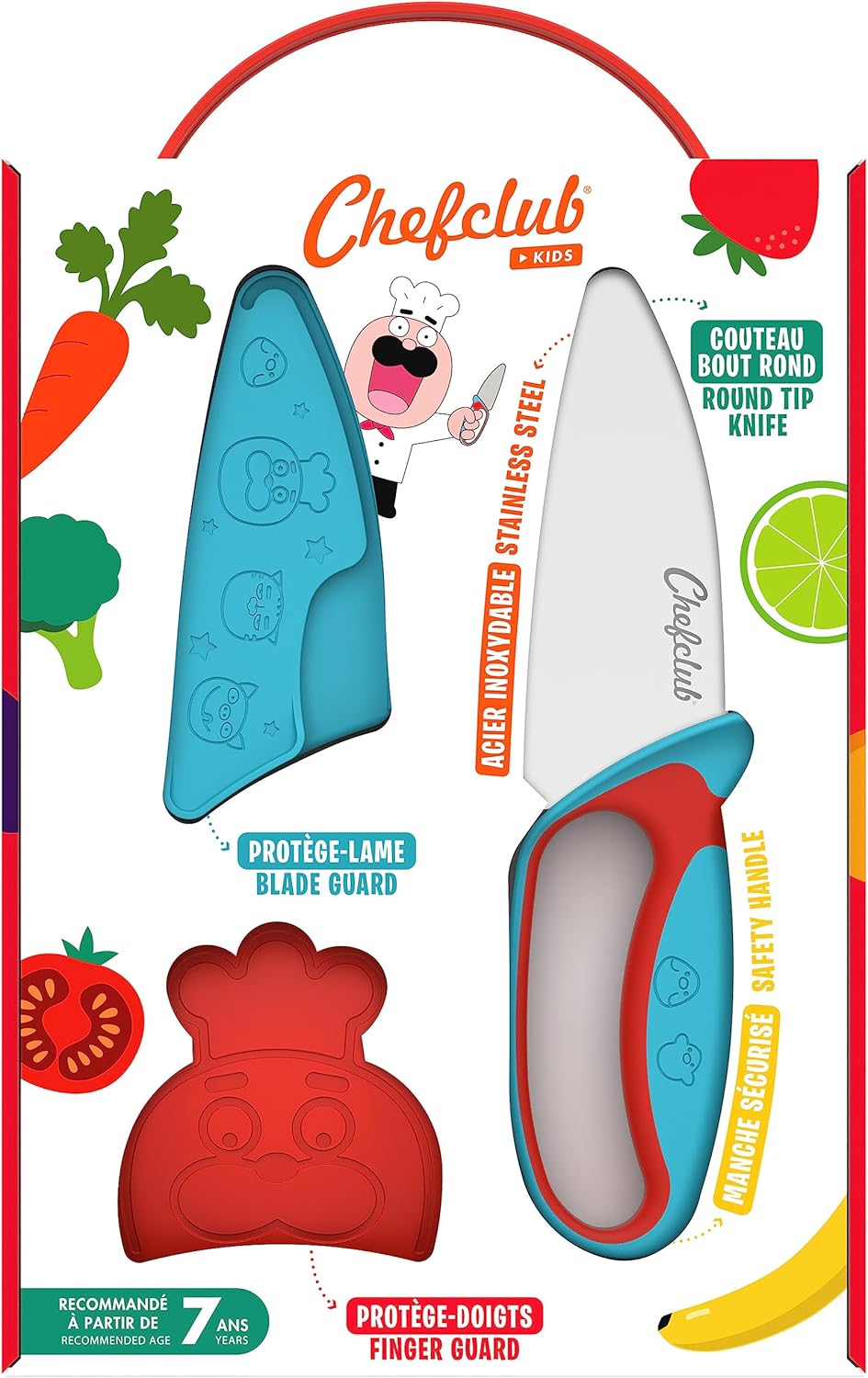 Chefclub Kids - Kit couteau cuisine enfant acier inox, sécurité, bleu/rouge