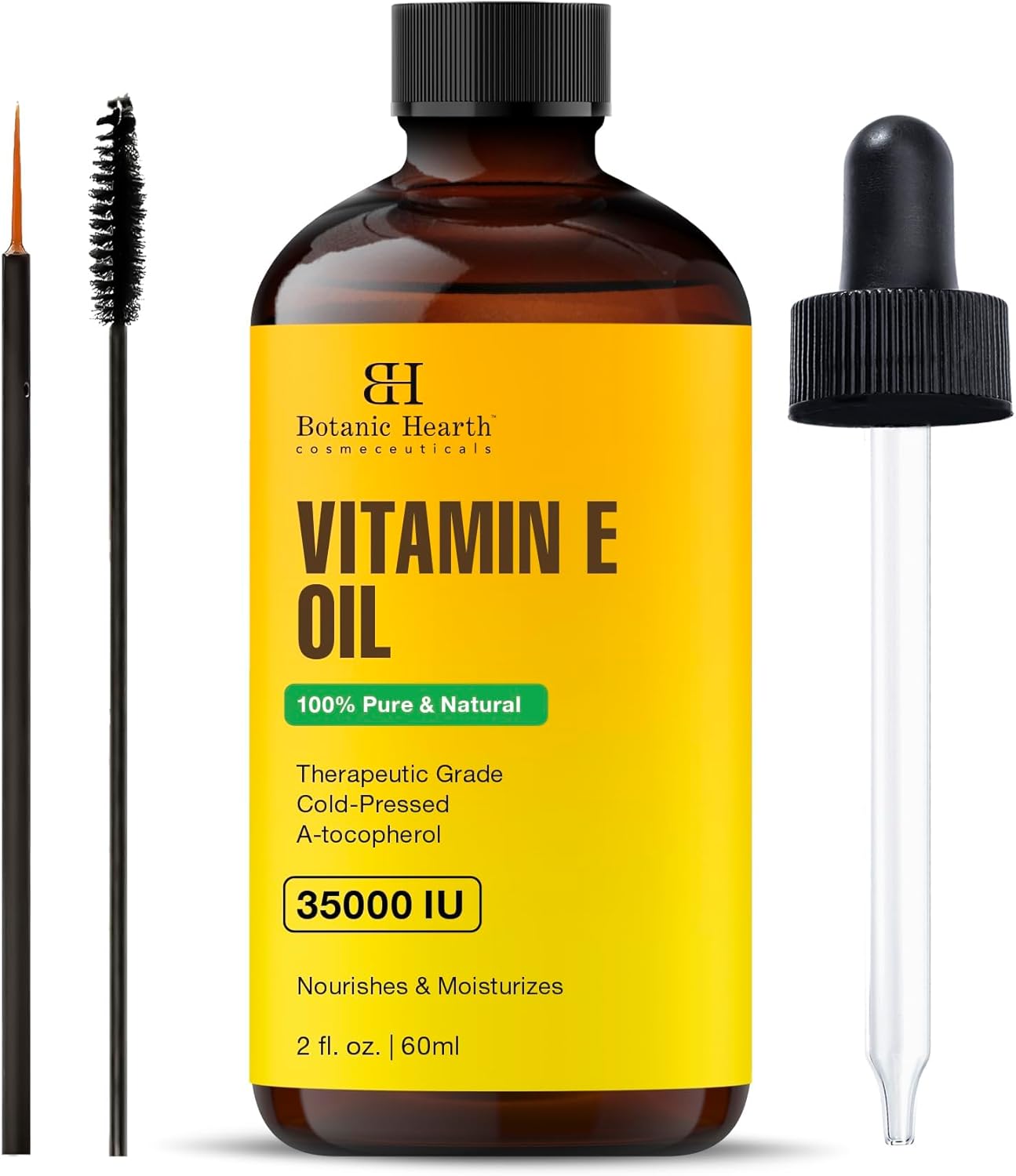Botanic Hearth - Huile vitamine E 35 000 UI - 2 Fl oz - soin ongles, cheveux, cils, brosse incluse