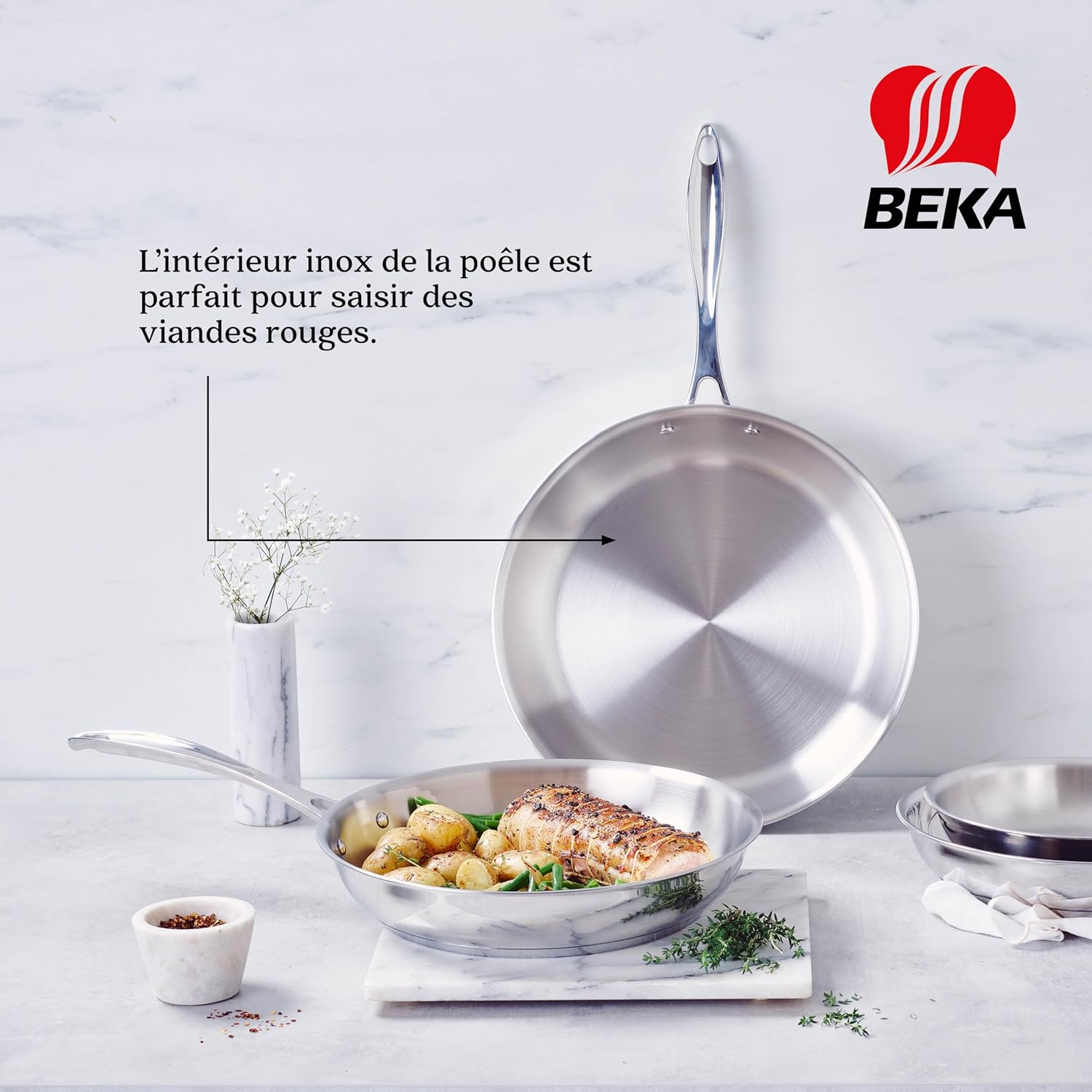 Beka - Poêle à frire Chef acier inoxydable 26 cm, blanc, 12068374