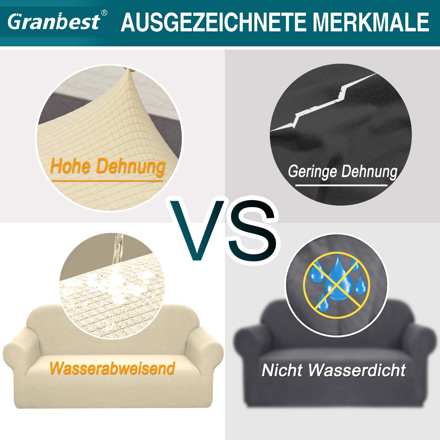 Granbest - housse canapé stretch jacquard 1 place - beige, imperméable, mousse antidérapante