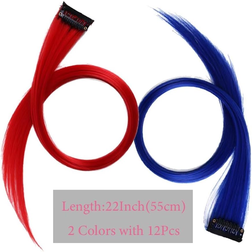 Rajout capillaire - Saphir Rouge/Bleu - 55cm - 12 mèches résistantes chaleur