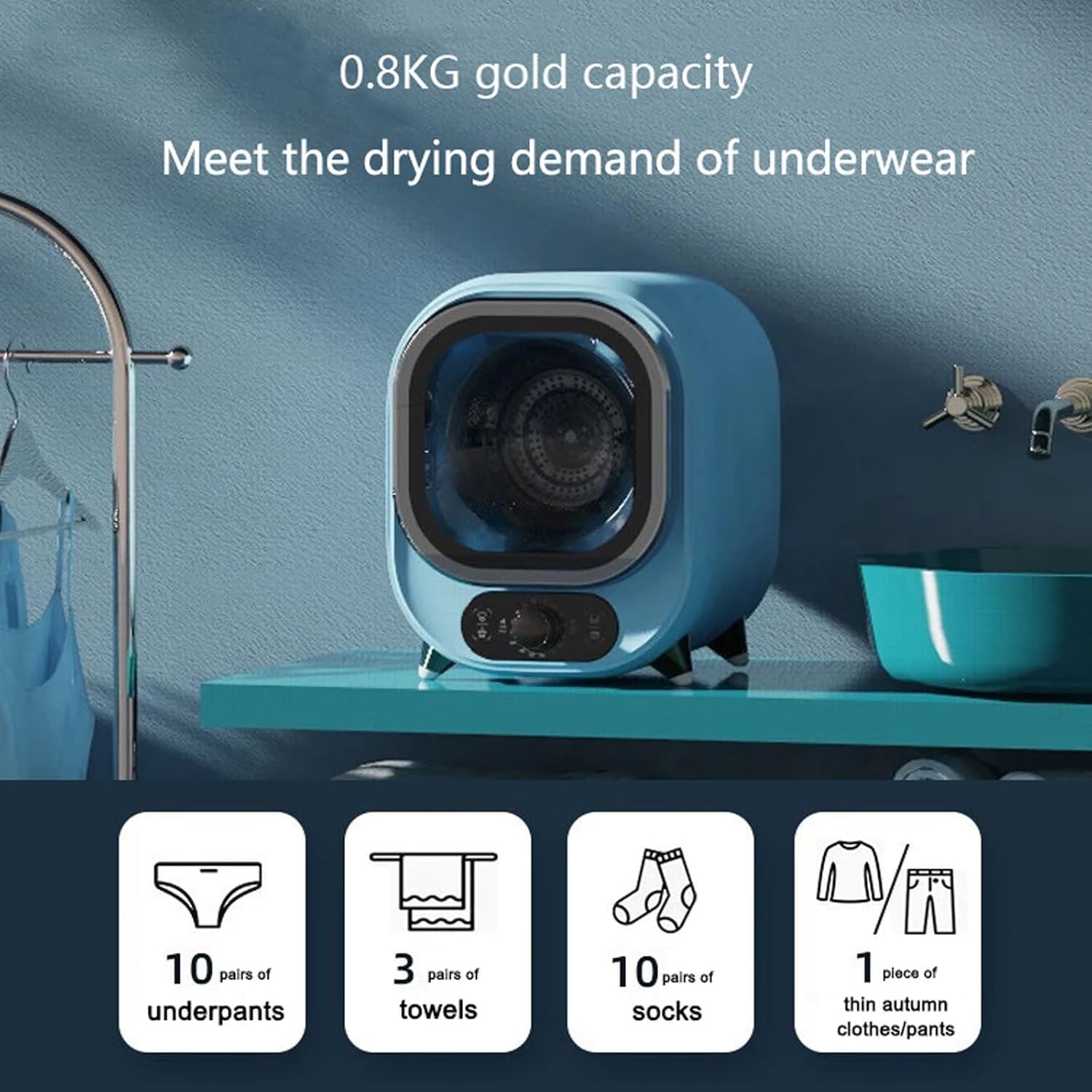 Sèche-linge portable - 3kg - mini condensateur, 5 modes, bleu