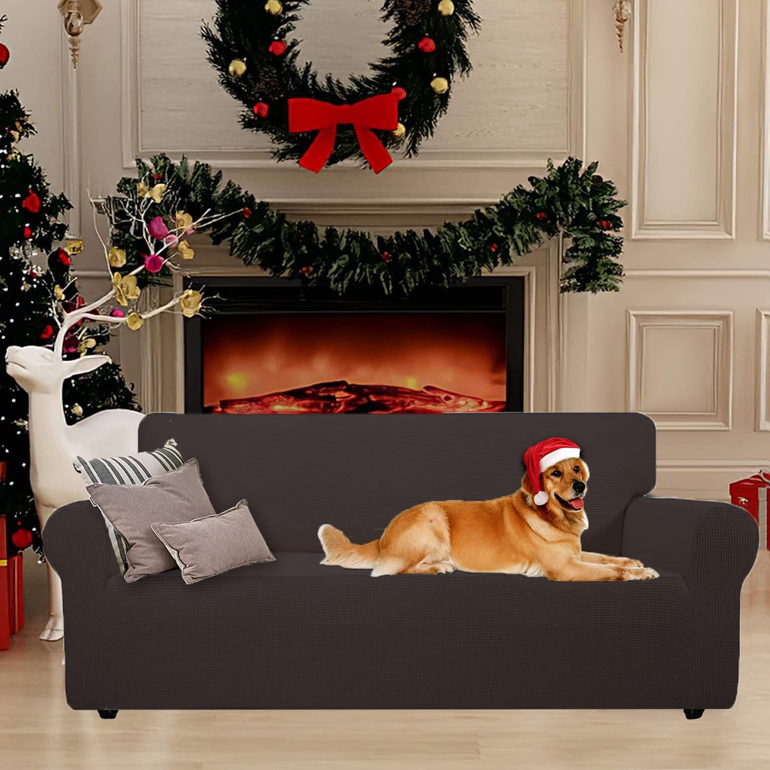 Housse canapé 1 place - extensible, antidérapante, accoudoirs, antitaches - universelle, super élastique - café