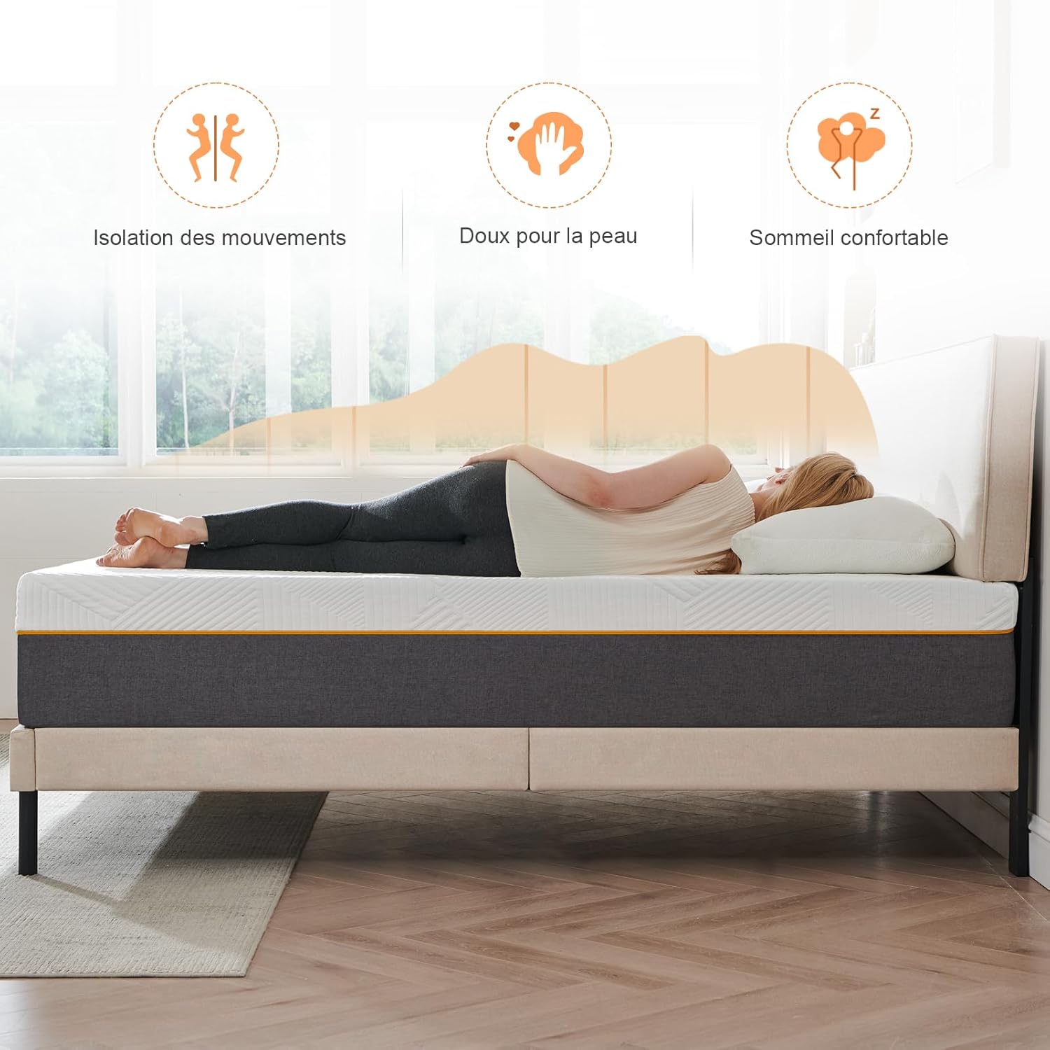 Matelas - mousse à mémoire, 140x190x22 cm, 7 zones, réversible