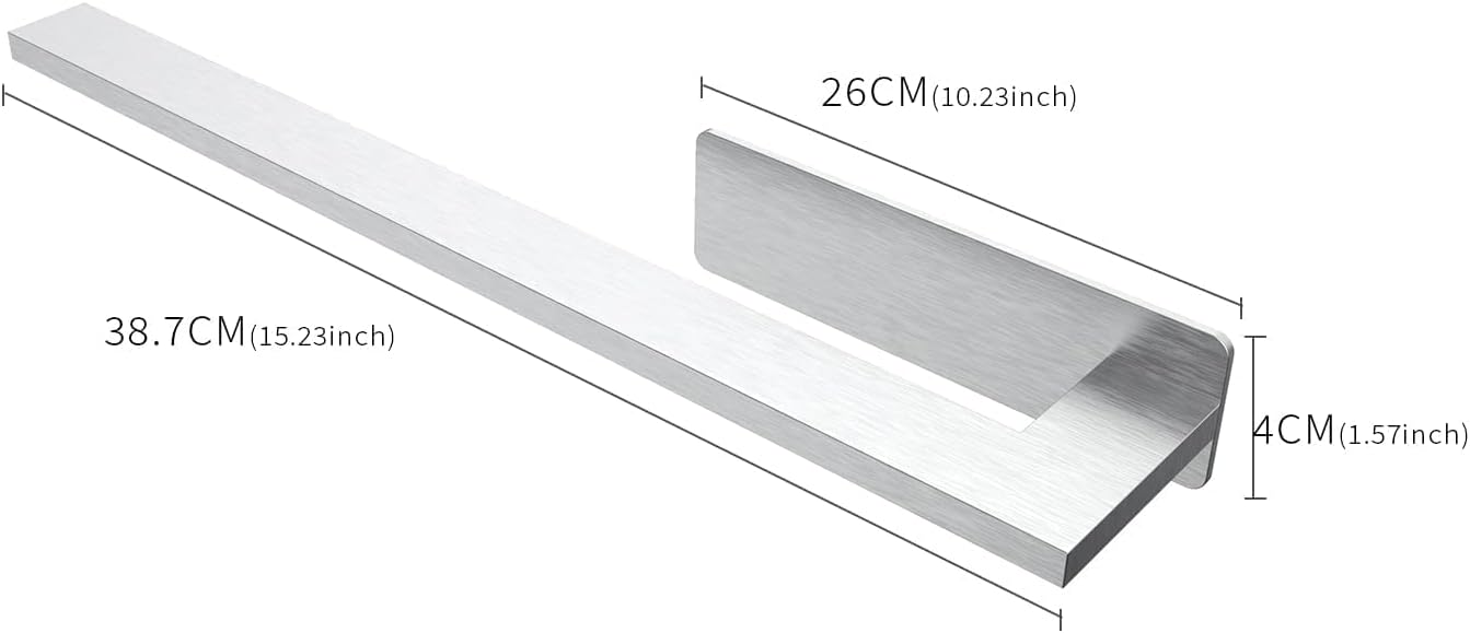 Porte-serviettes mural 304 inox, bras unique, adhésif, 34 cm, salle de bain, argent