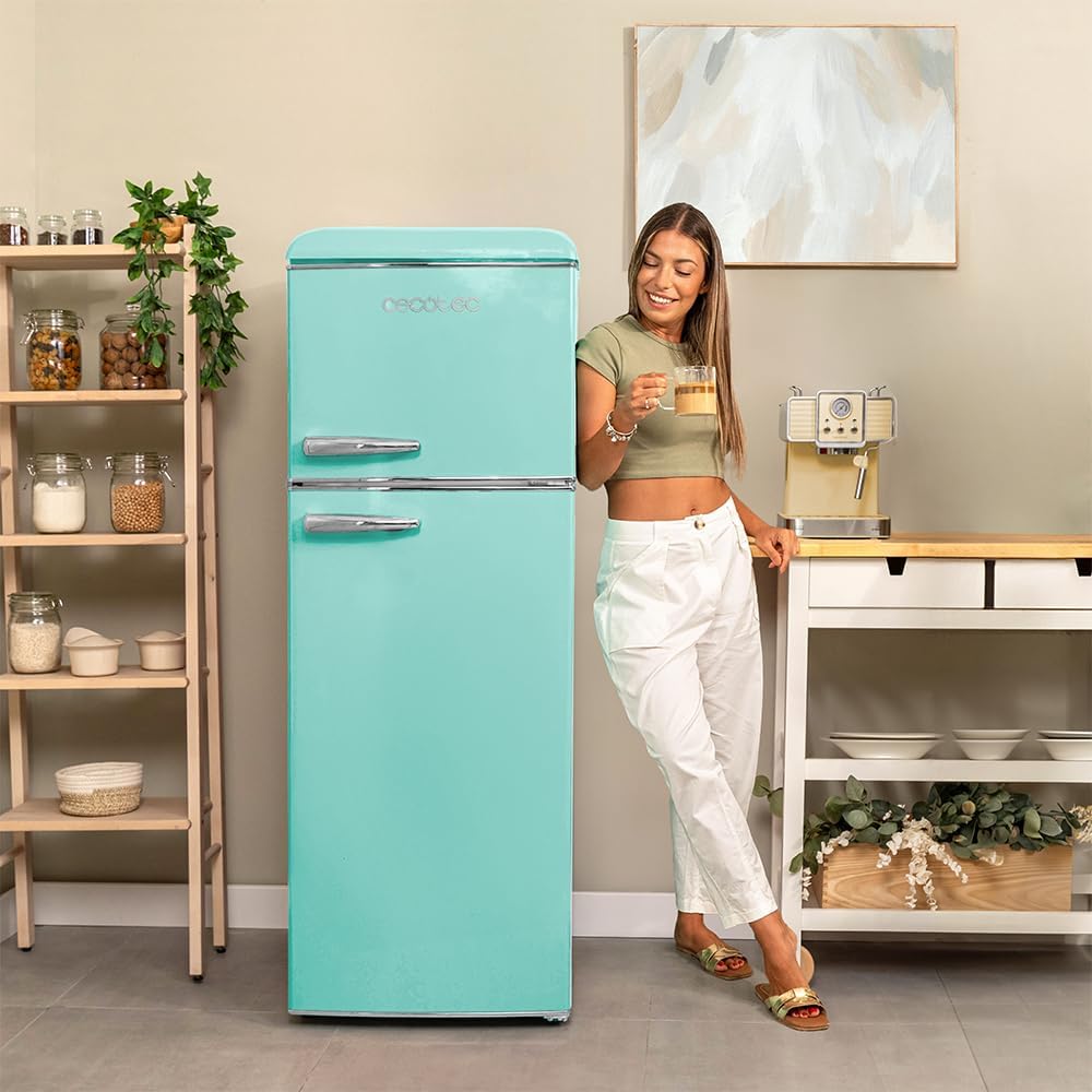 Cecotec - Bolero CoolMarket Origin 215 - 148,2x55,2 cm - rétro, LED, poignées chromées, étagères verre