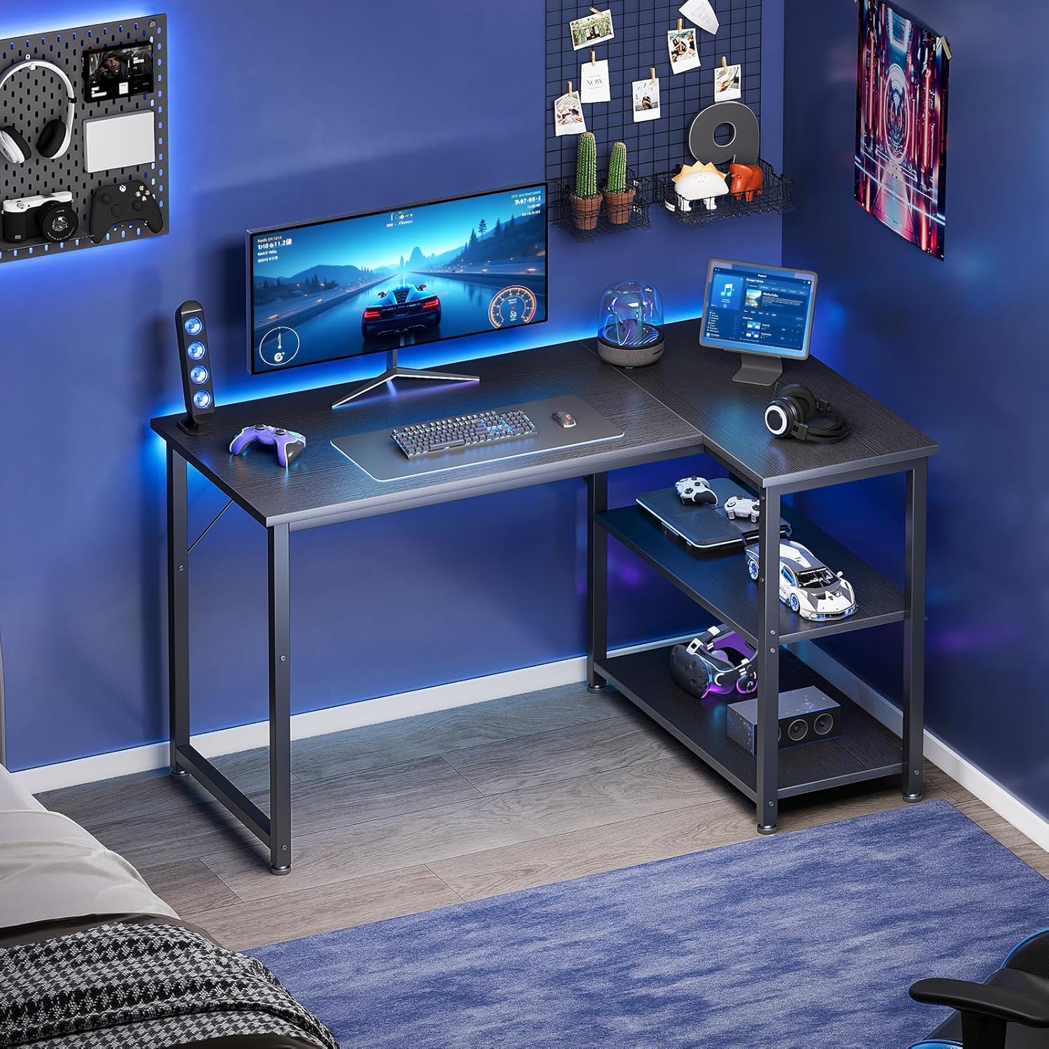 Coleshome - Bureau Gaming série - 100x70cm - bureau d'angle, étagère réversible, compact
