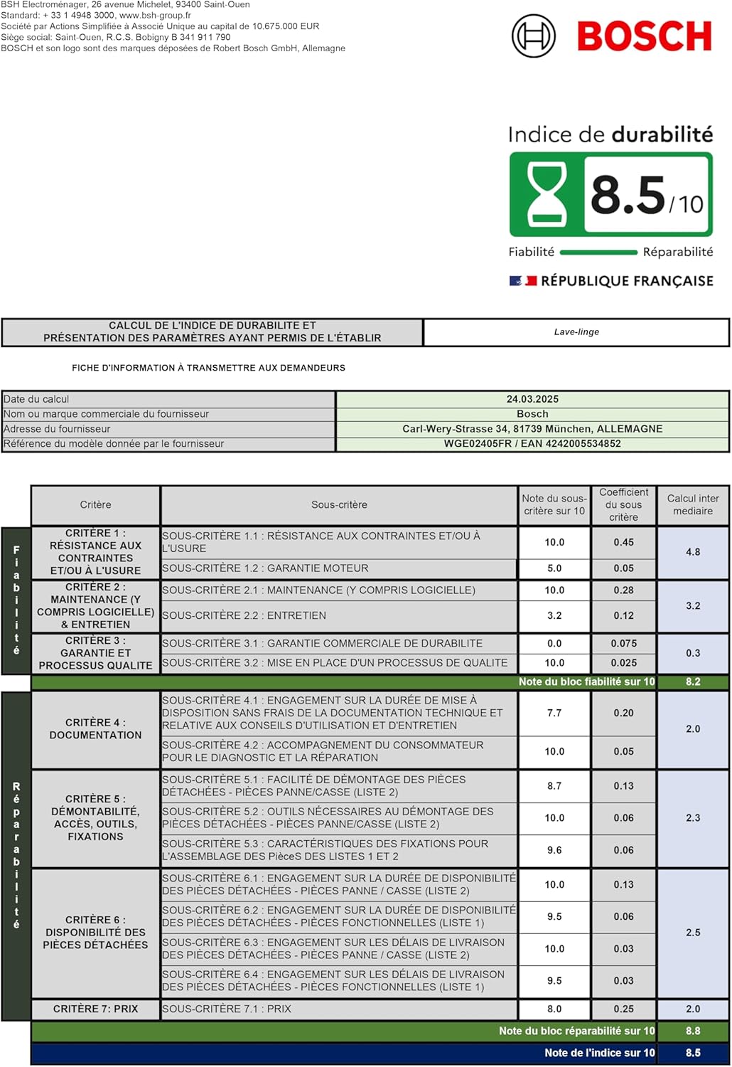 Bosch - Série 2 lave-linge 7kg 1400trs/min blanc compact WGE02405FR