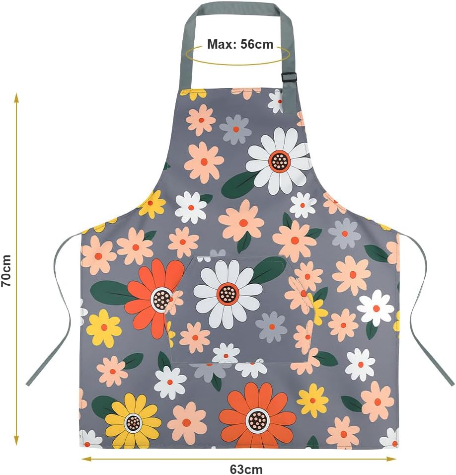 Vicloon - Tablier réglable à fleurs, étanche, avec poches, lot de 2