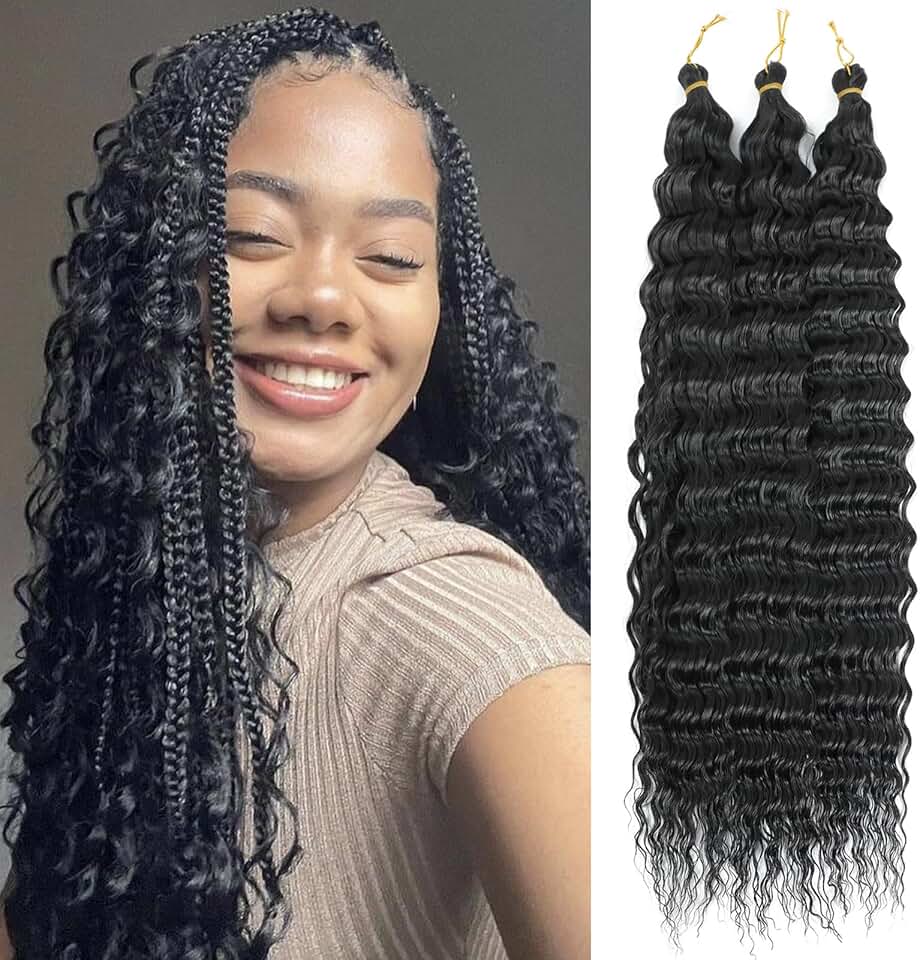 Extensions cheveux - Deep Twist Ocean Wave - 18 pouces - 3 paquets, boucles synthétiques, souples, couleur 1B
