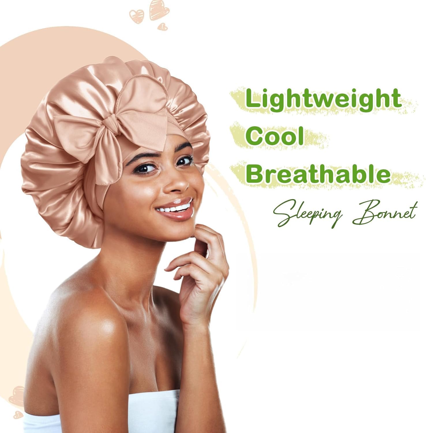 BONNET QUEEN - bonnet satin moyen - ajustable, élastique long, boucle, champagne