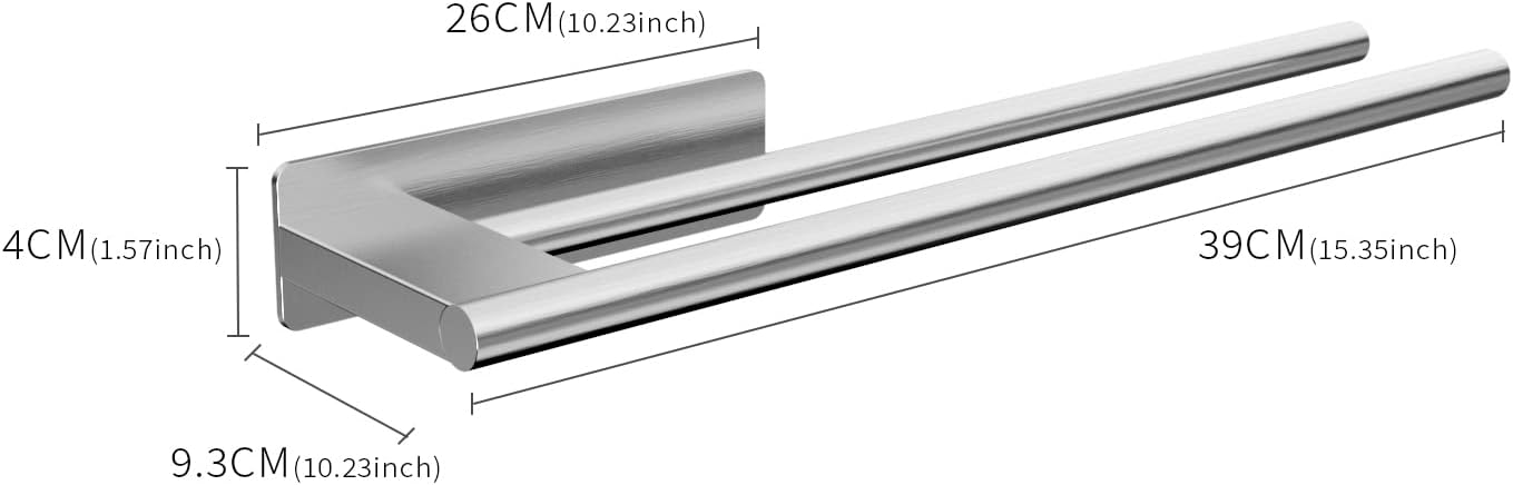 Porte-serviettes - double barre inox 304 - autoadhésif, mural, 40cm