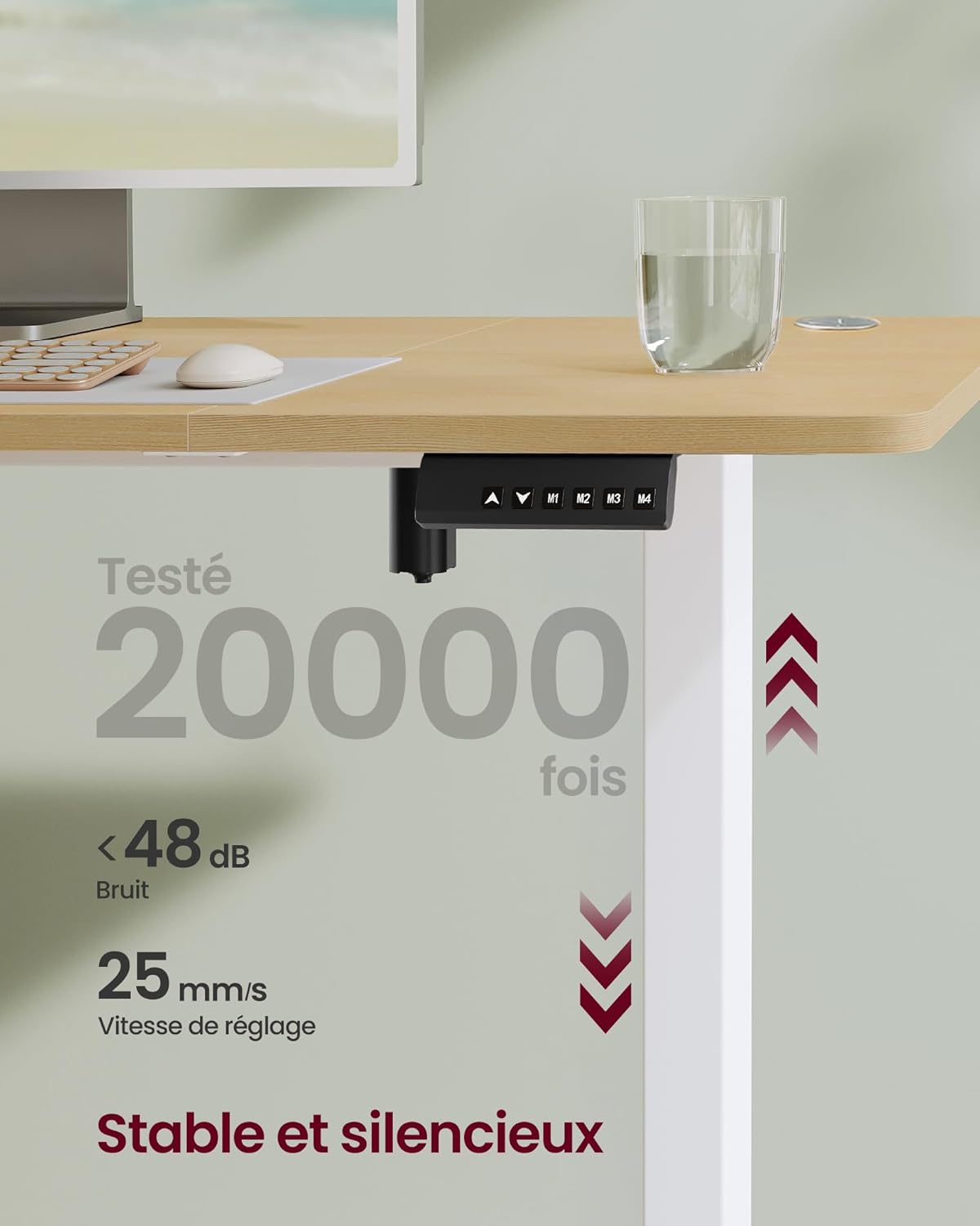 SONGMICS - bureau électrique série LSD - 160x70 cm - hauteur réglable, mémoire 4 positions, doré chêne LSD136Y01