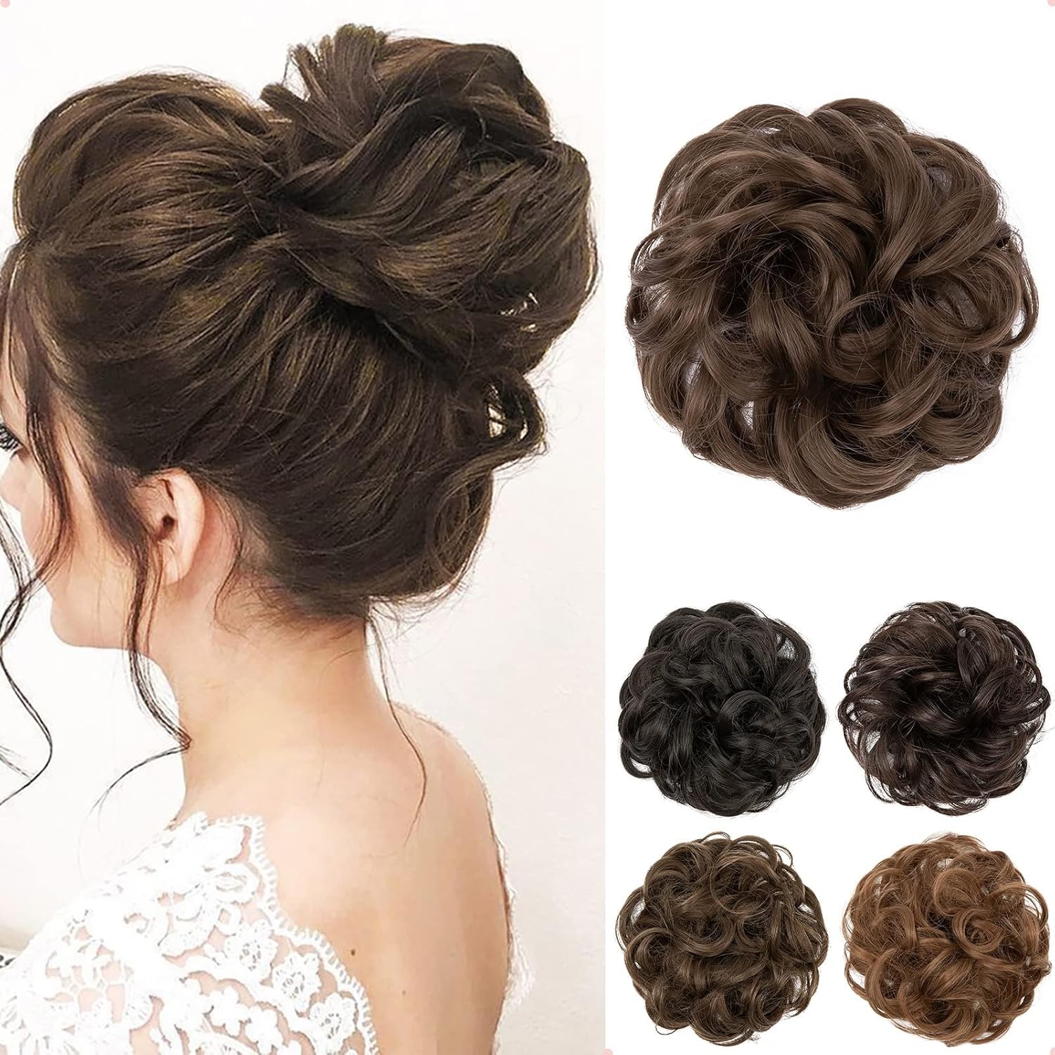 JJstar - Chignon postiche bouclé élastique - marron moyen - effet naturel