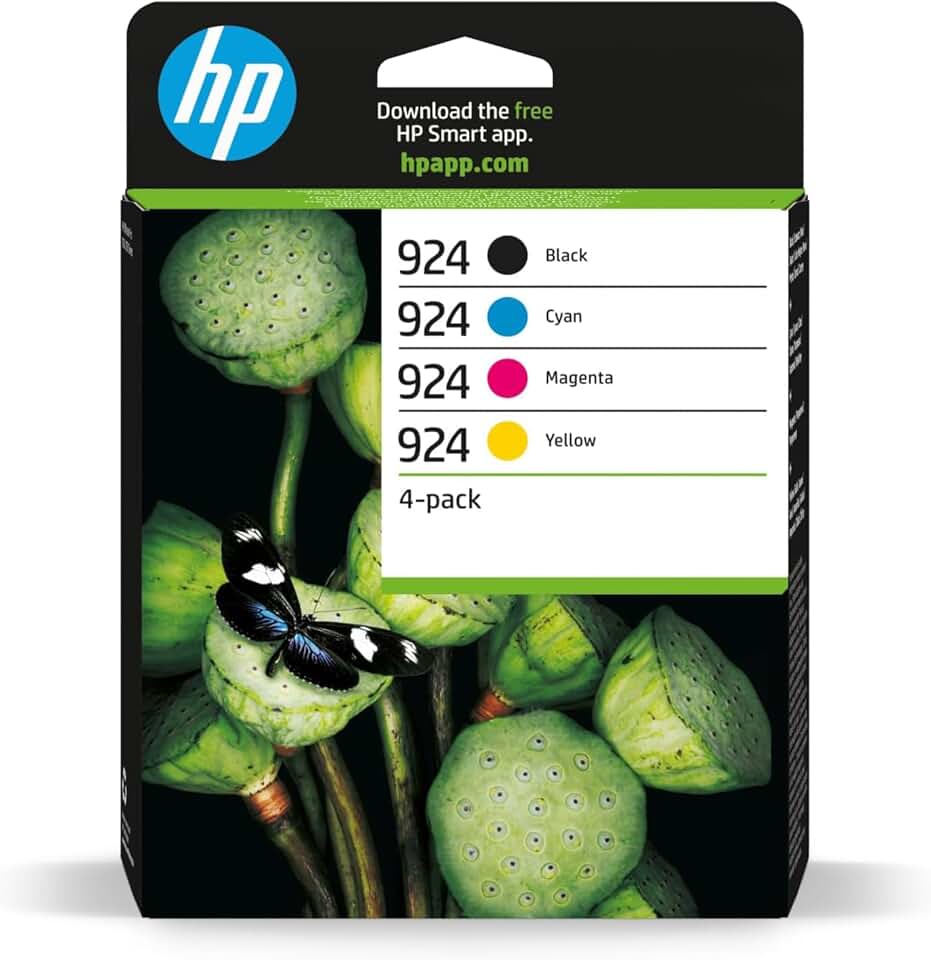 HP - Cartouches d’encre 924 - Pack de 4 couleurs - Compatibles imprimantes jet d'encre - 3YM23AE