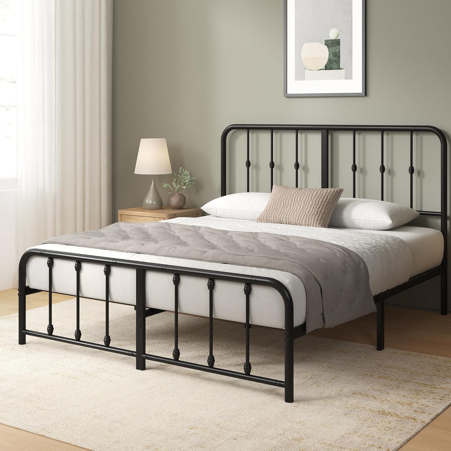 Zinus - Florence - 140x190 cm - sommier métal robuste, tête de lit, rangement