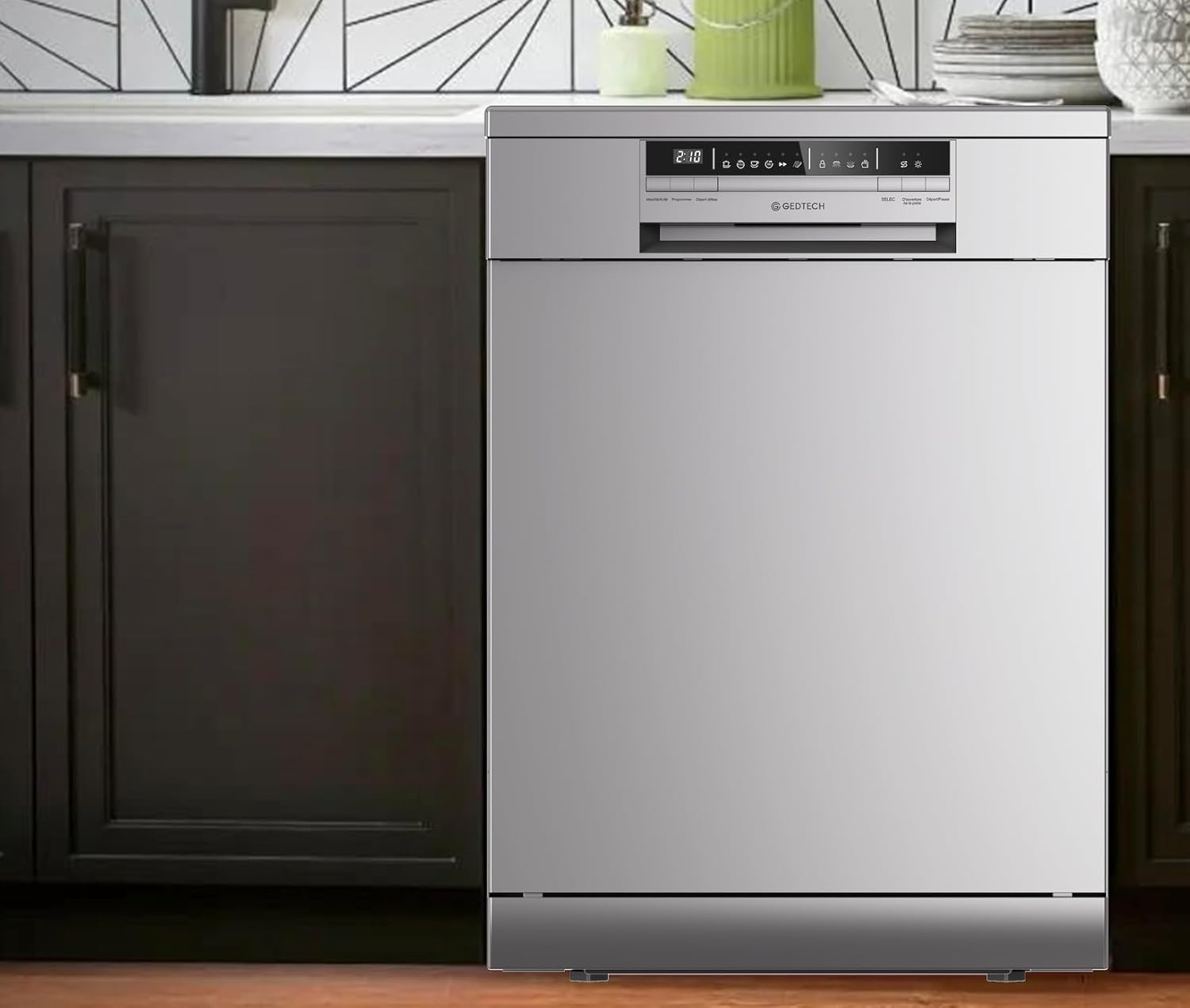 GEDTECH - Lave-vaisselle silver, 44 dB, 15 couverts, tiroir à couverts, GLV1544SL