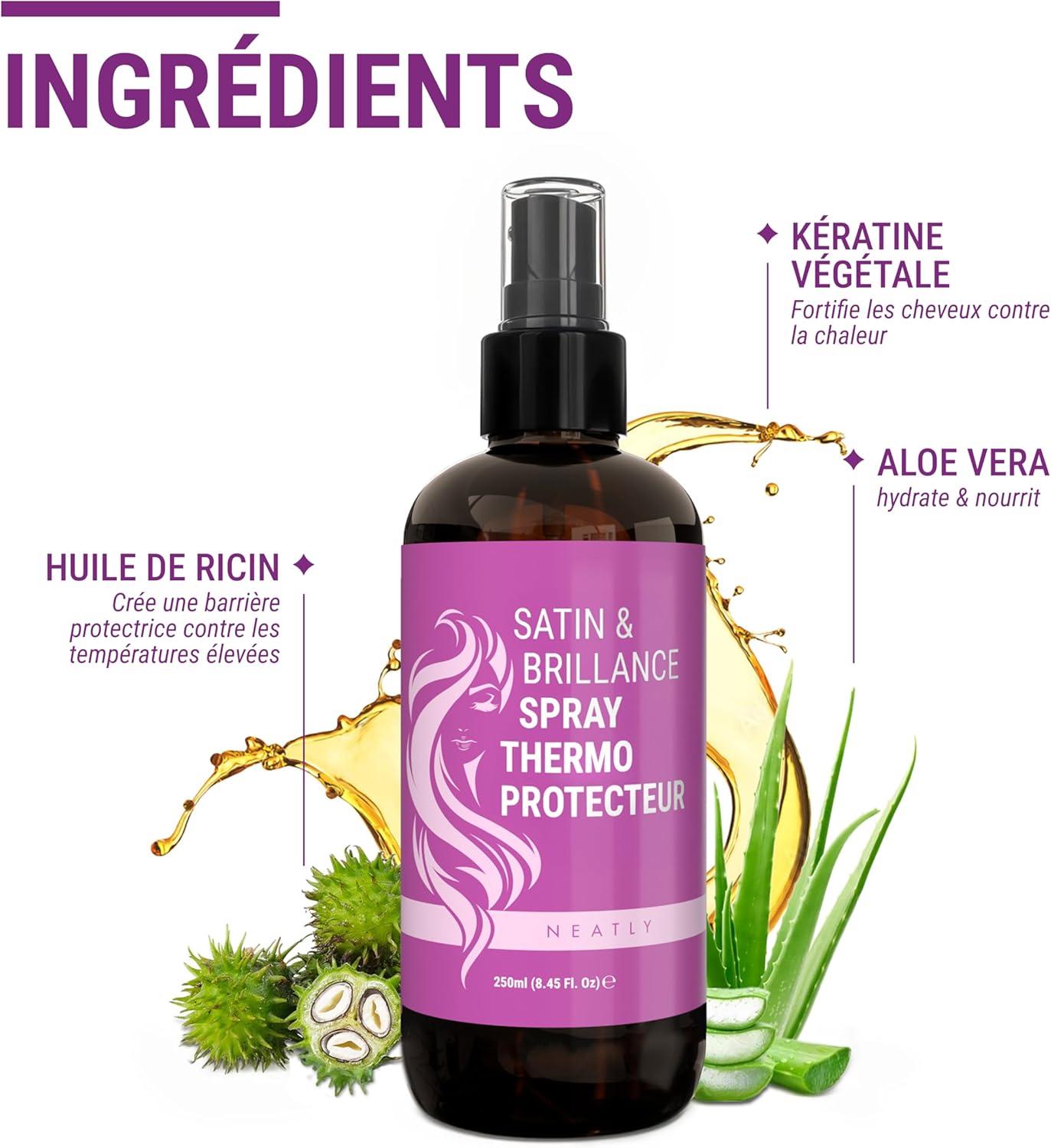 Neatly - Spray thermoprotecteur kératine 250ml - protection chaleur cheveux secs abîmés à 230°C
