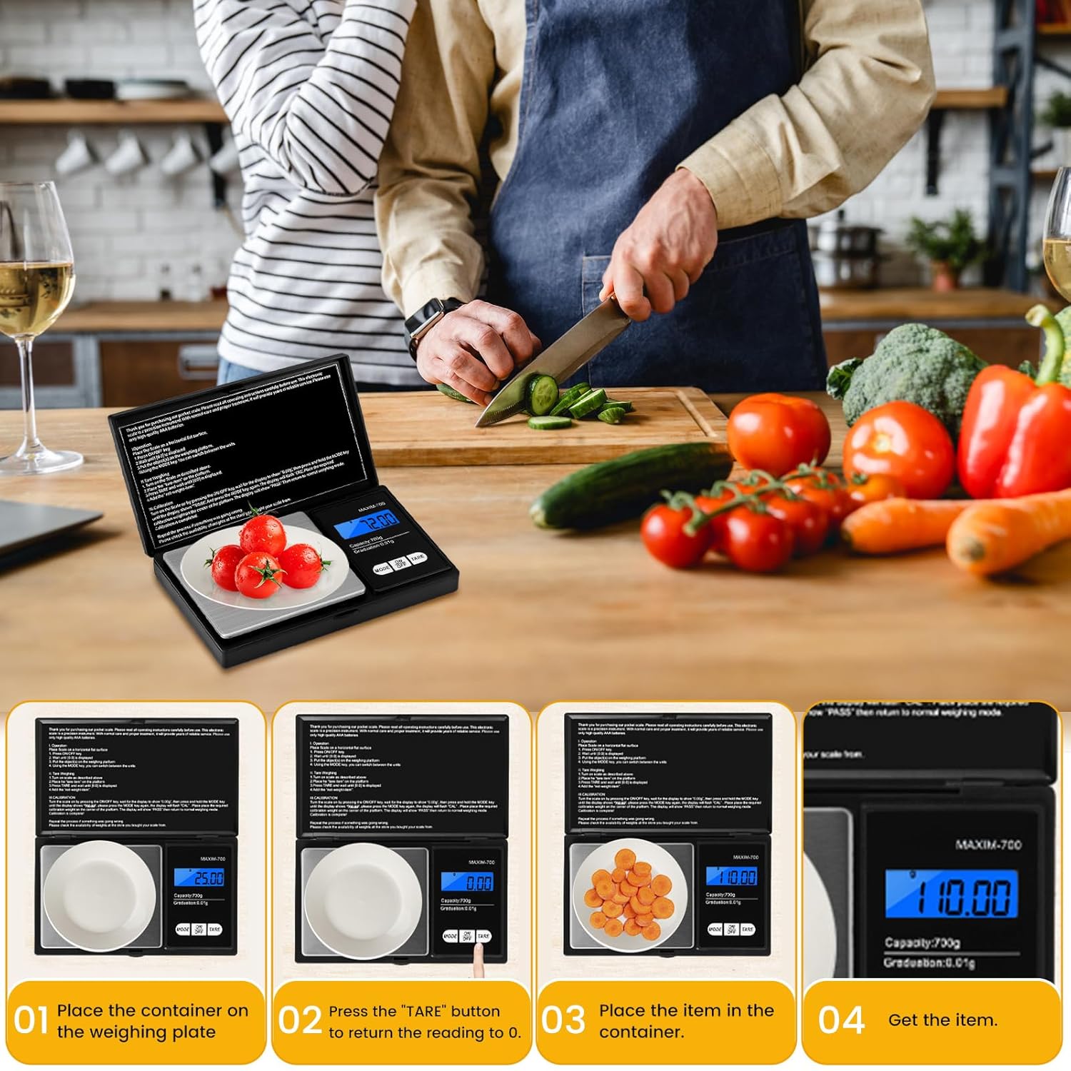 Oderra - Balance de précision portable 700g/0.01g, écran LCD, piles incluses