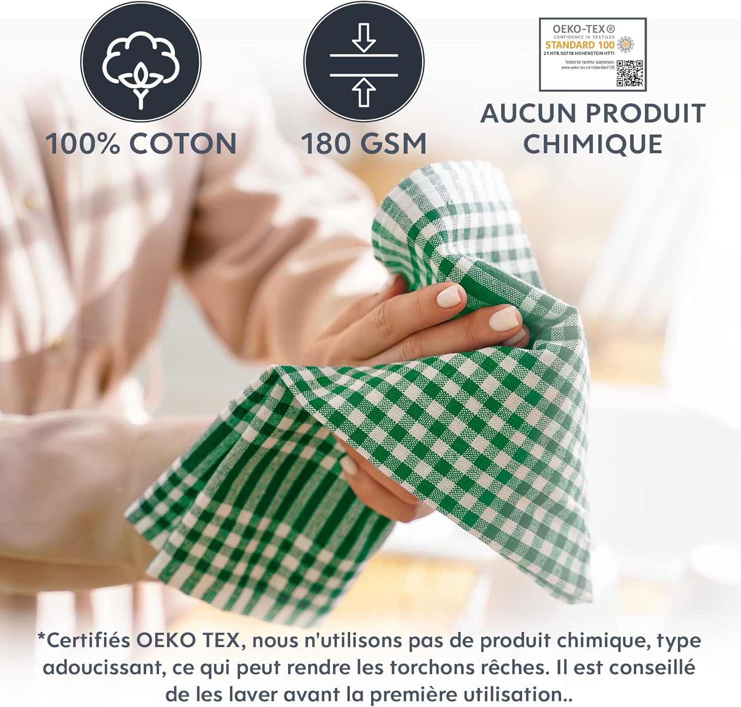 Twinzee - Set de torchons Oeko Tex - 67x47cm - coton 180GSM, multicolore