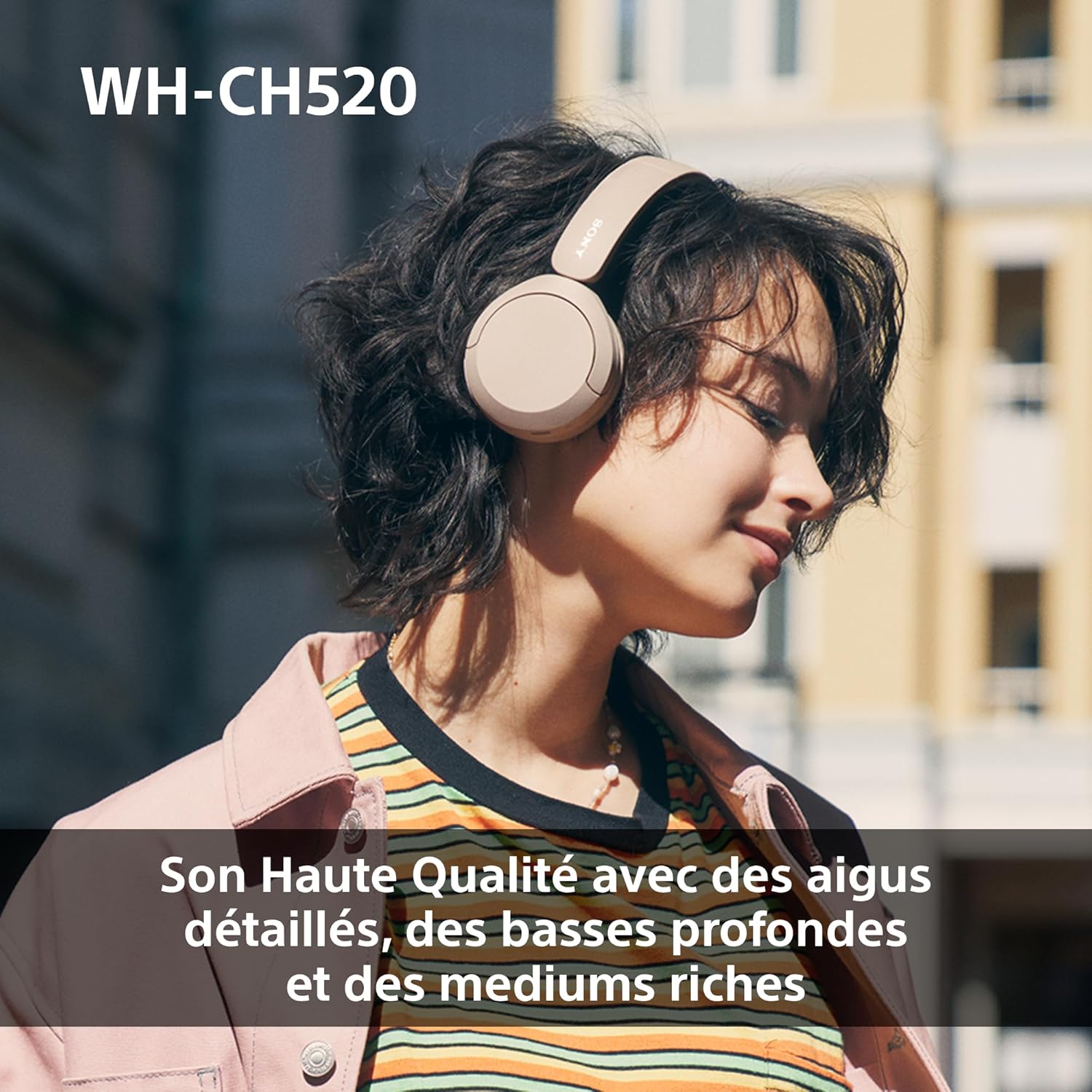 Sony - WH-CH520 - casque Bluetooth, micro, autonomie 50h, rose WH-CH520