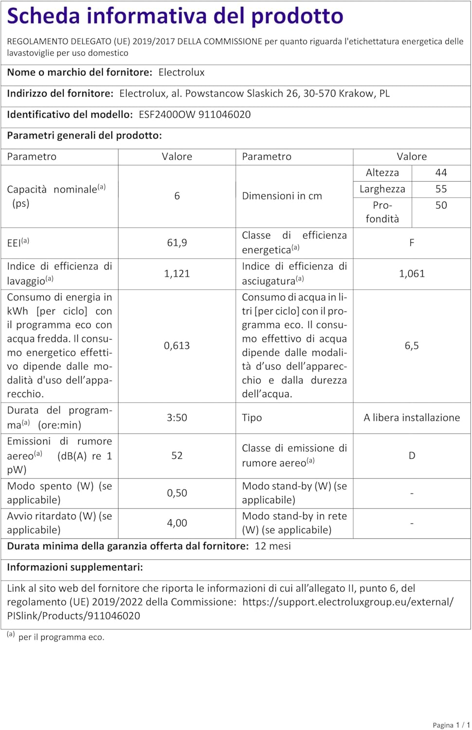 Electrolux - Lave-vaisselle compact, blanc, 6 couverts - ESF2400OW