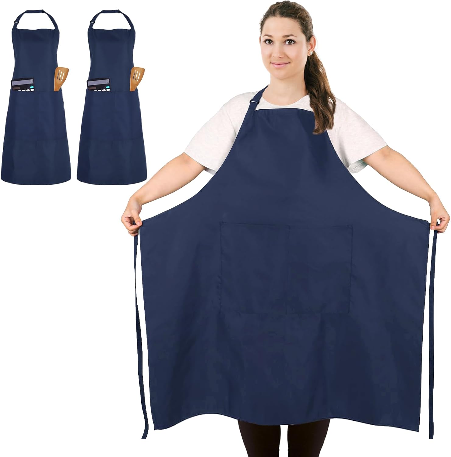 Tablier de chef - 2 poches, grande taille, unisexe, lot de 2 pièces