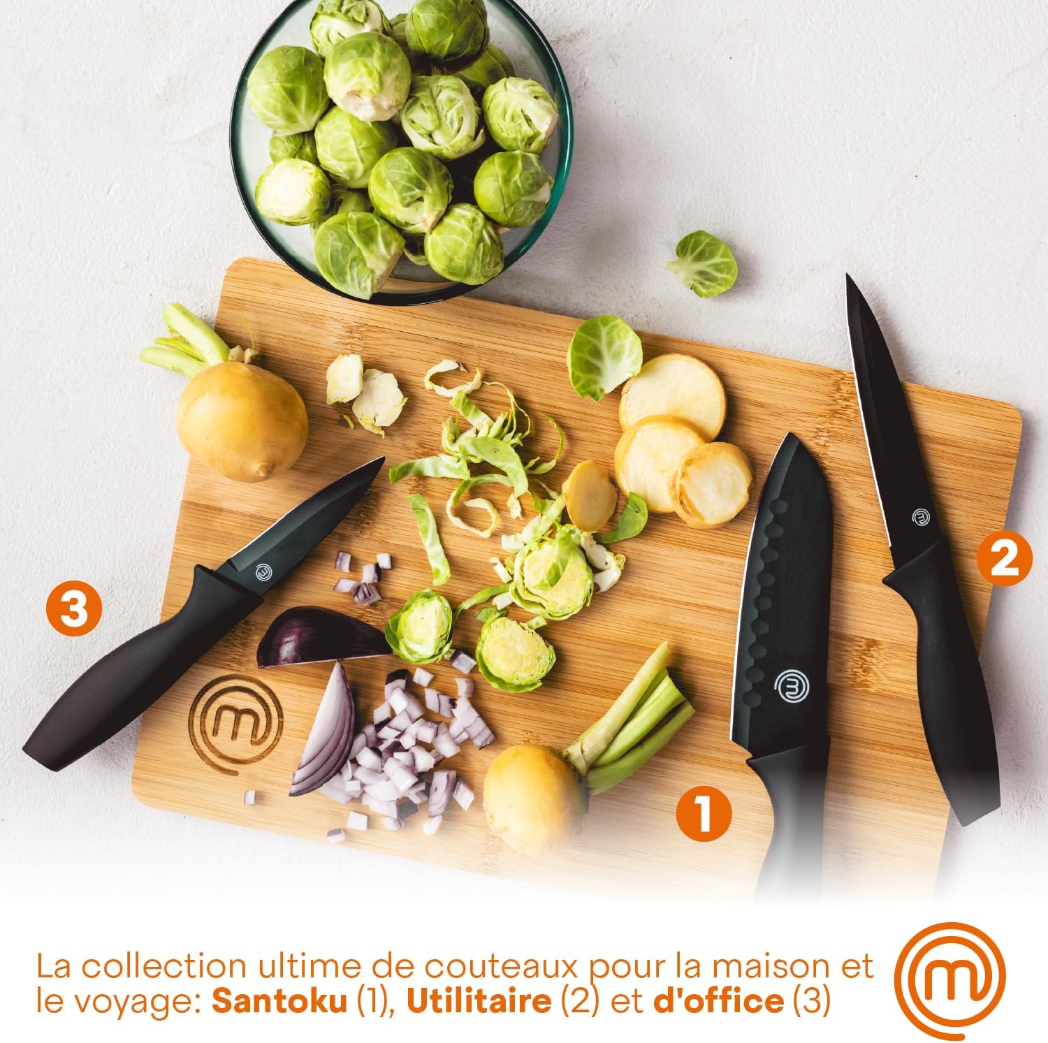 MasterChef - Set Couteaux Cuisine - inox, antiadhésif, ergonomique