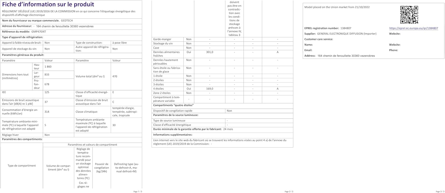 GEDTECH - Réfrigérateur multi-portes inox, 470L, No Frost, distributeur d'eau, GMP470IXT