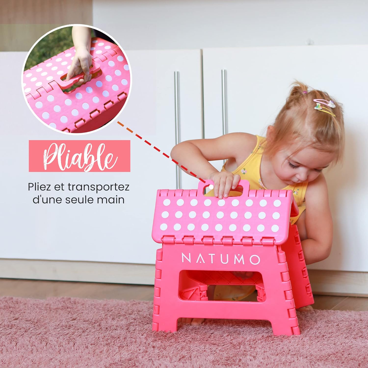 NATUMO - tabouret pliable 150 kg - aide à la montée, enfants et adultes