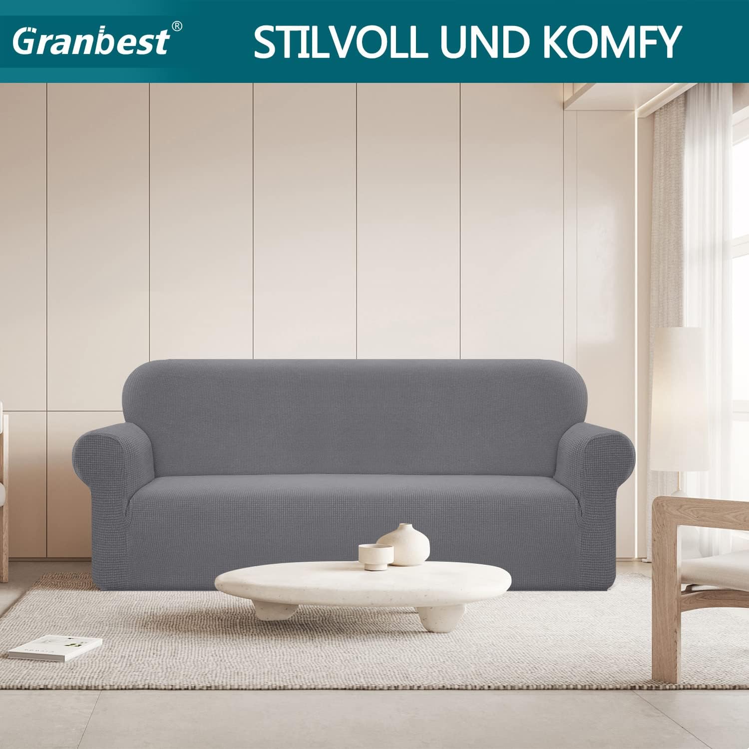 Granbest - Housse canapé stretch imperméable 4 places - Gris clair