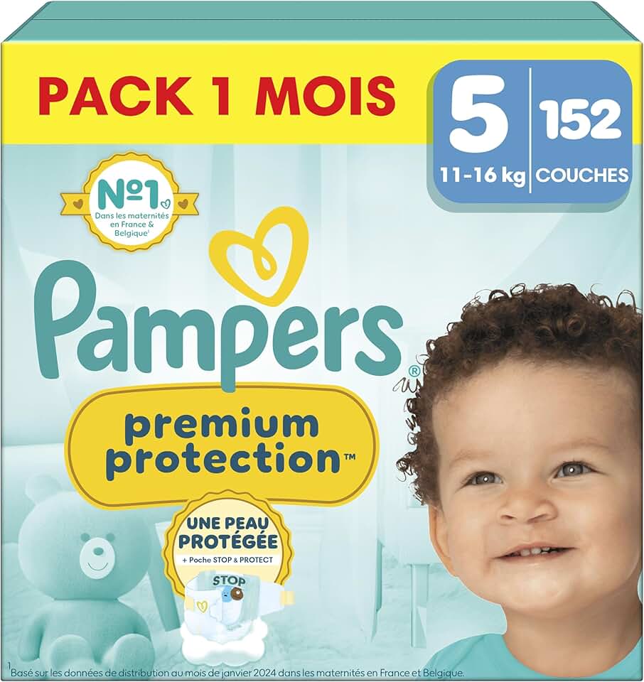 Pampers - Premium Protection - taille 5, 11-16kg - 152 couches, double protection