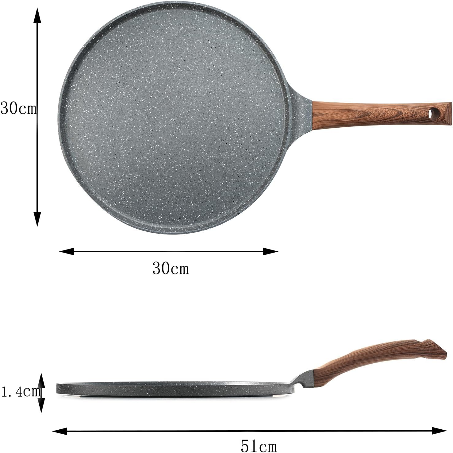 SENSARTE - poêle à crêpes série granit - 30 cm - revêtement antiadhésif induction, poignée ergonomique